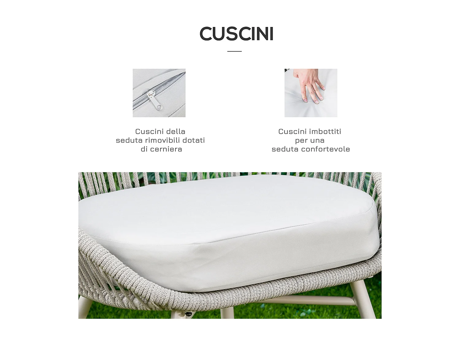 Set tavolino e 2 sedie da giardino rattan bianco stile boho