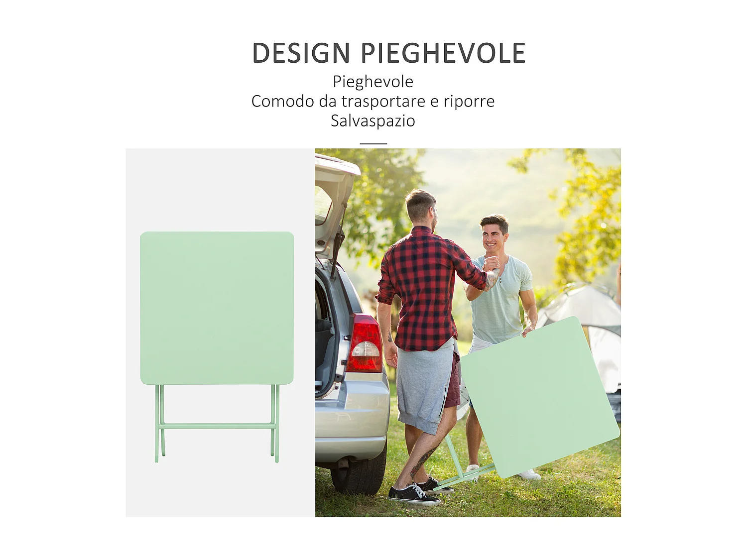 Set tavolo e 2 sedie da giardino pieghevole in metallo verde