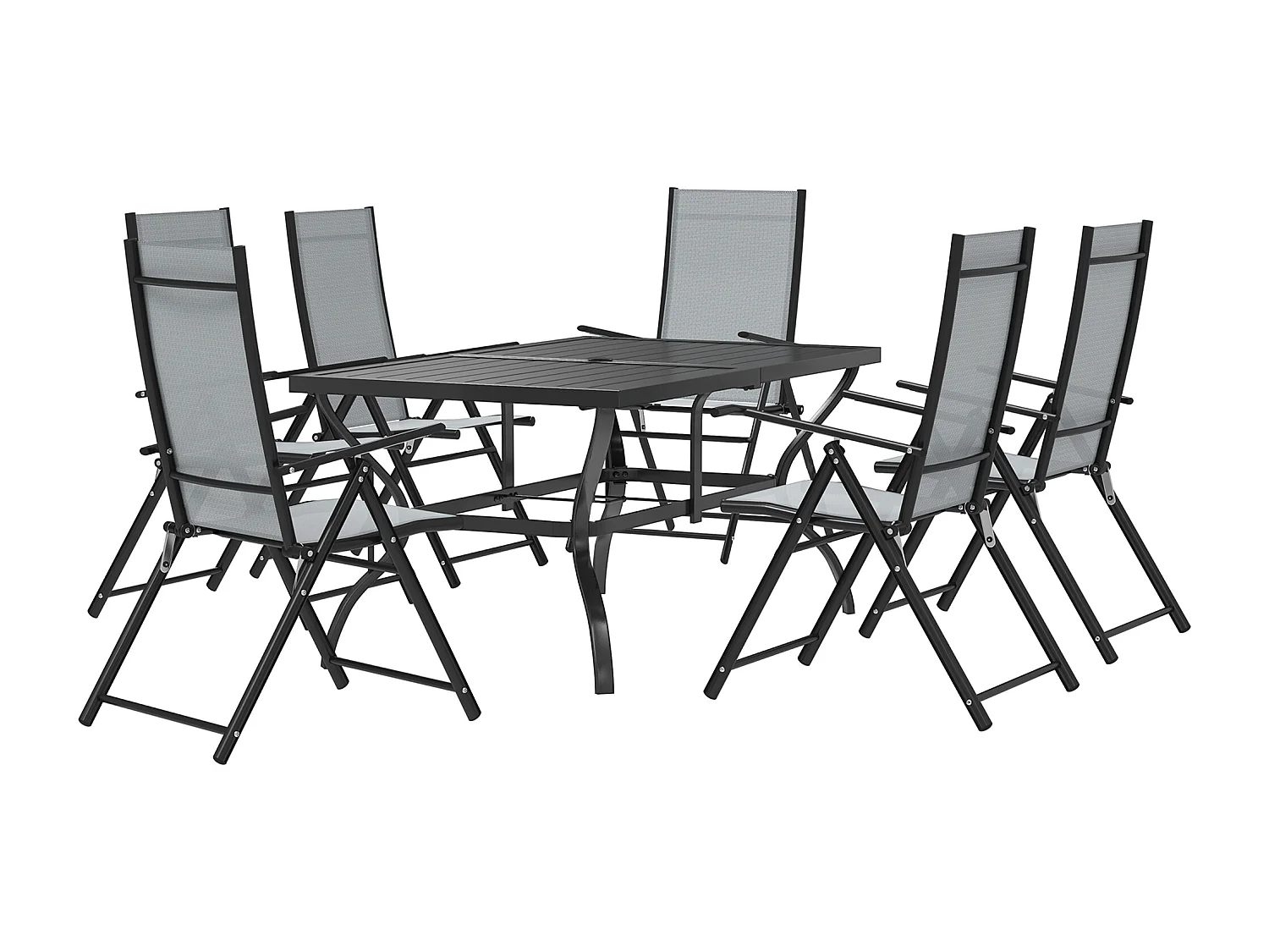 Set da giardino con tavolo da pranzo e 6 sedie pieghevoli grigio