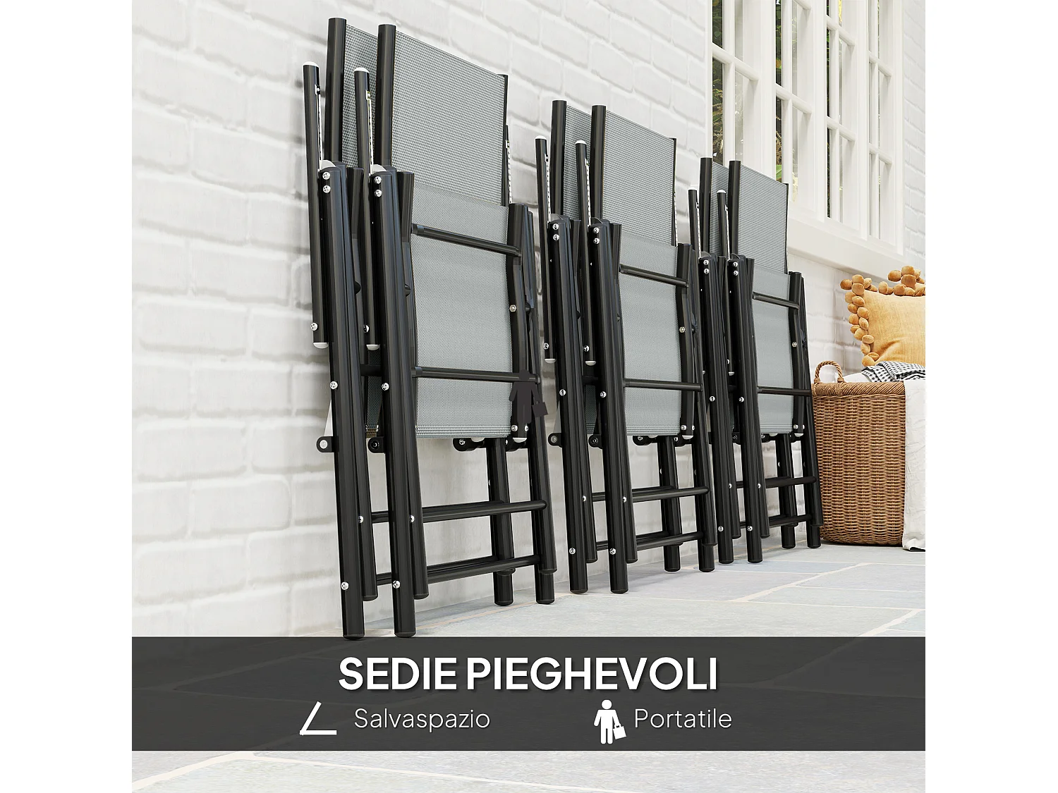 Set da giardino con tavolo da pranzo e 6 sedie pieghevoli grigio