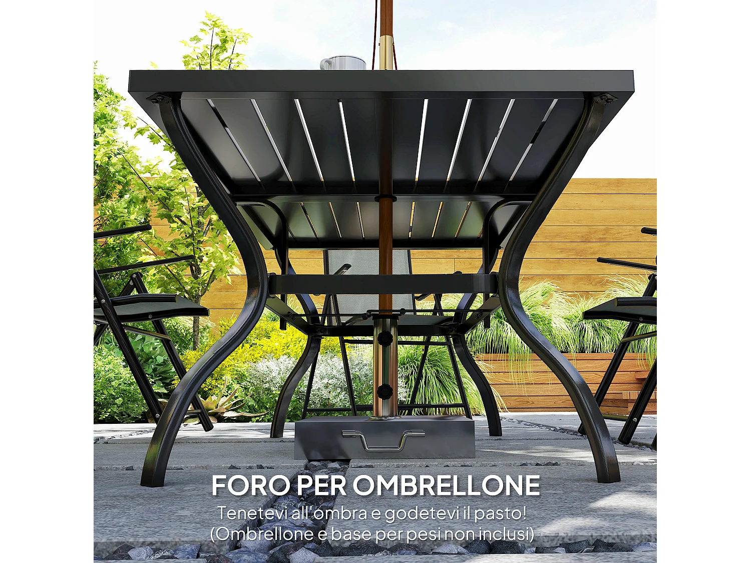 Set da giardino con tavolo da pranzo e 6 sedie pieghevoli grigio