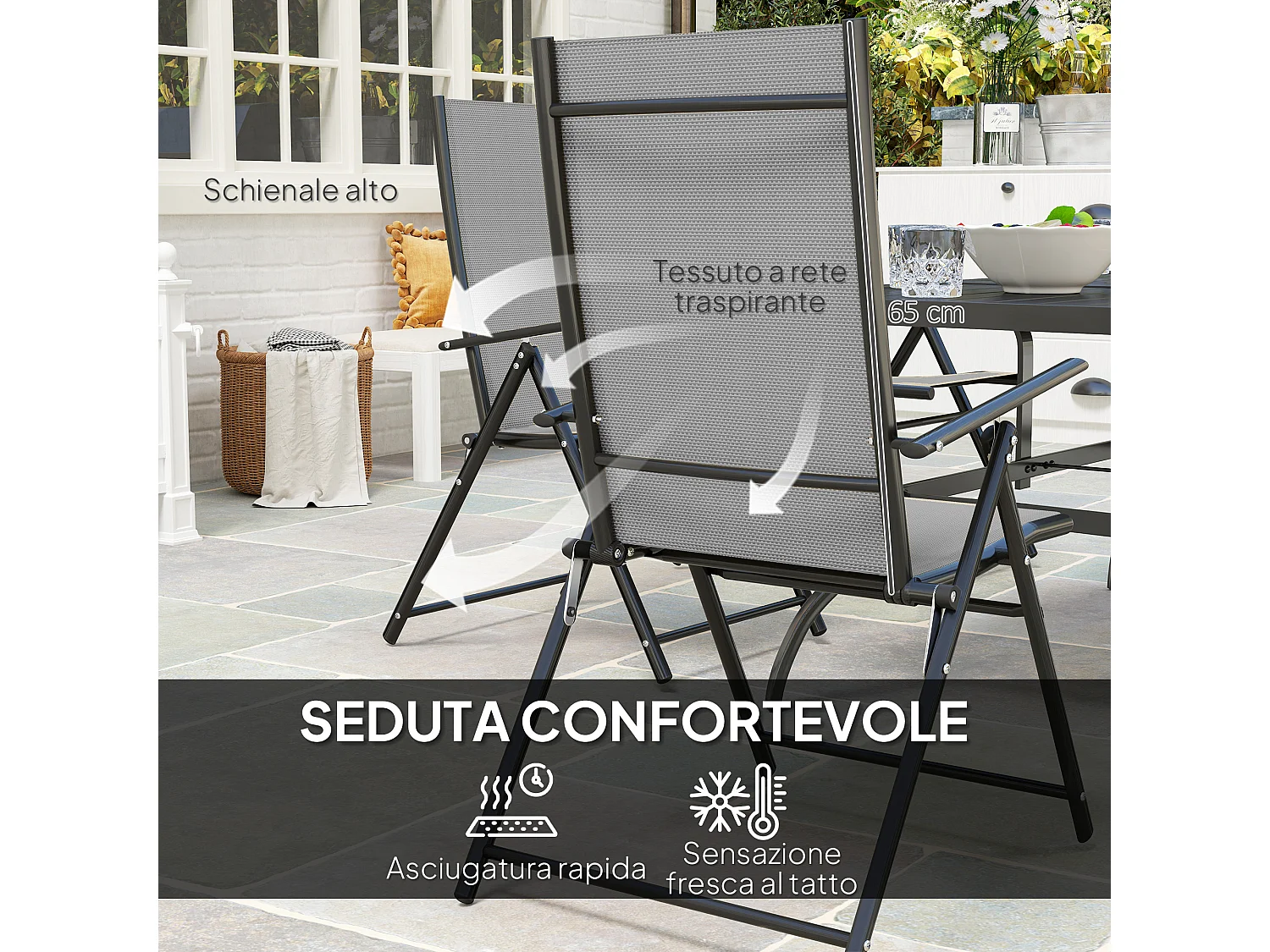 Set da giardino con tavolo da pranzo e 6 sedie pieghevoli grigio