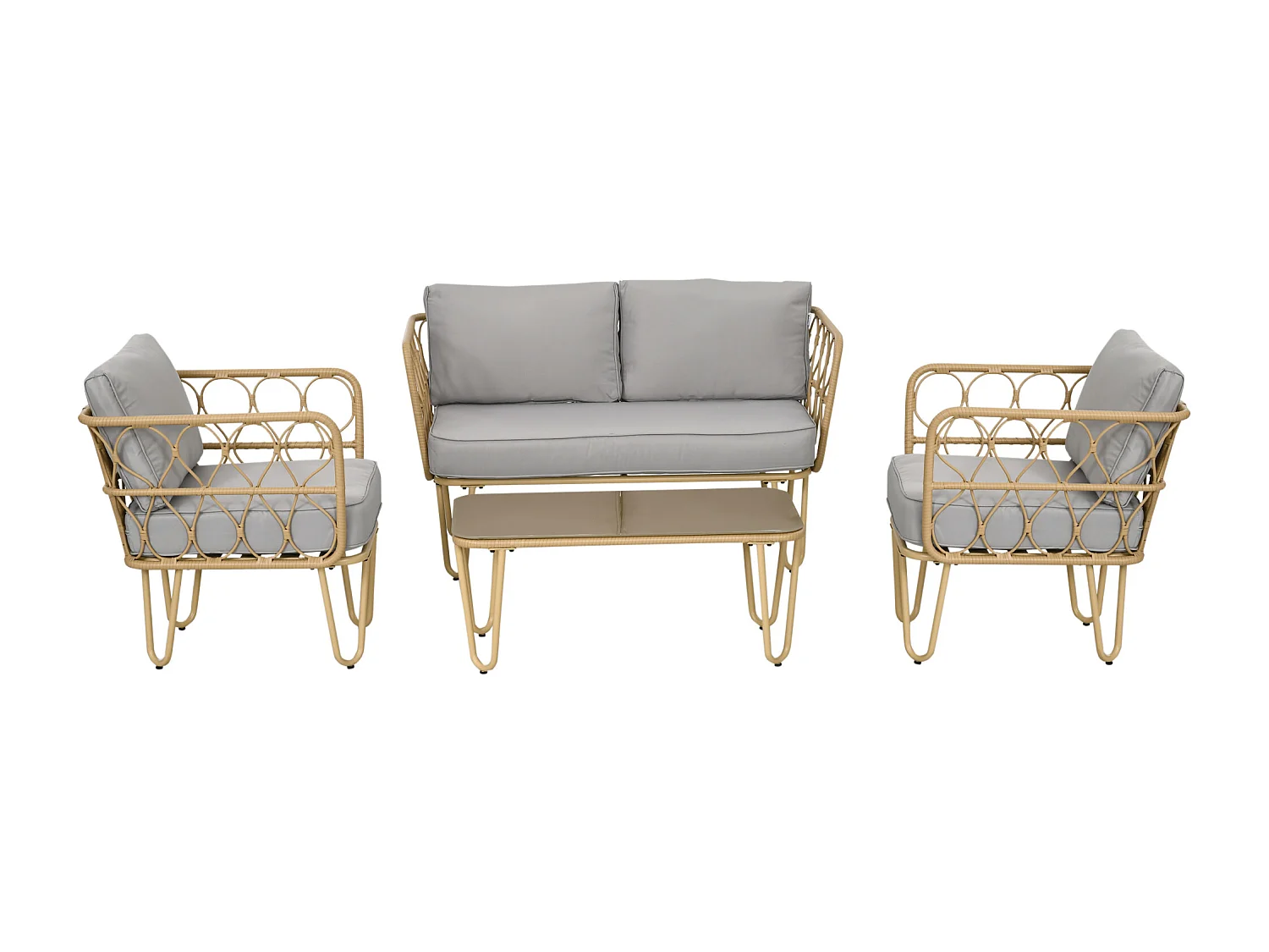 Set da giardino in rattan con divanetto 2 poltrone e tavolino