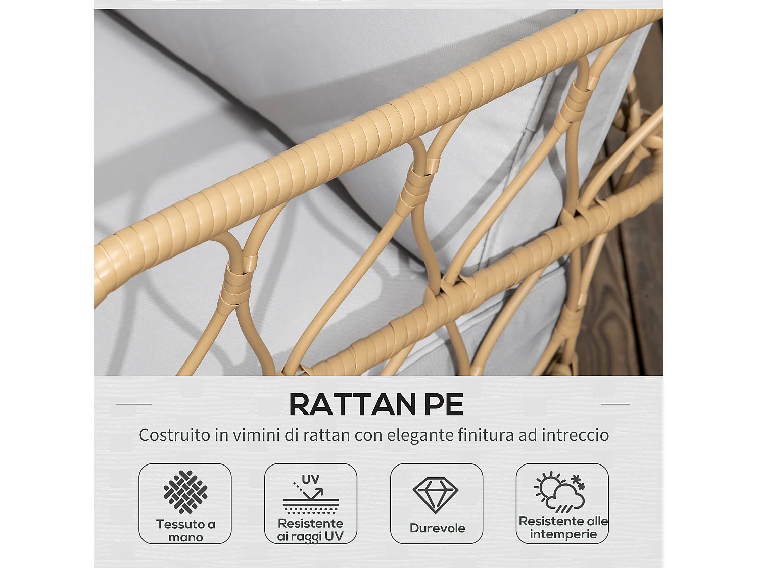 Set da giardino in rattan con divanetto 2 poltrone e tavolino