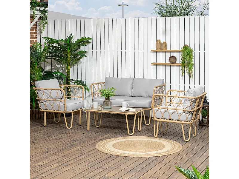 Set da giardino in rattan con divanetto 2 poltrone e tavolino