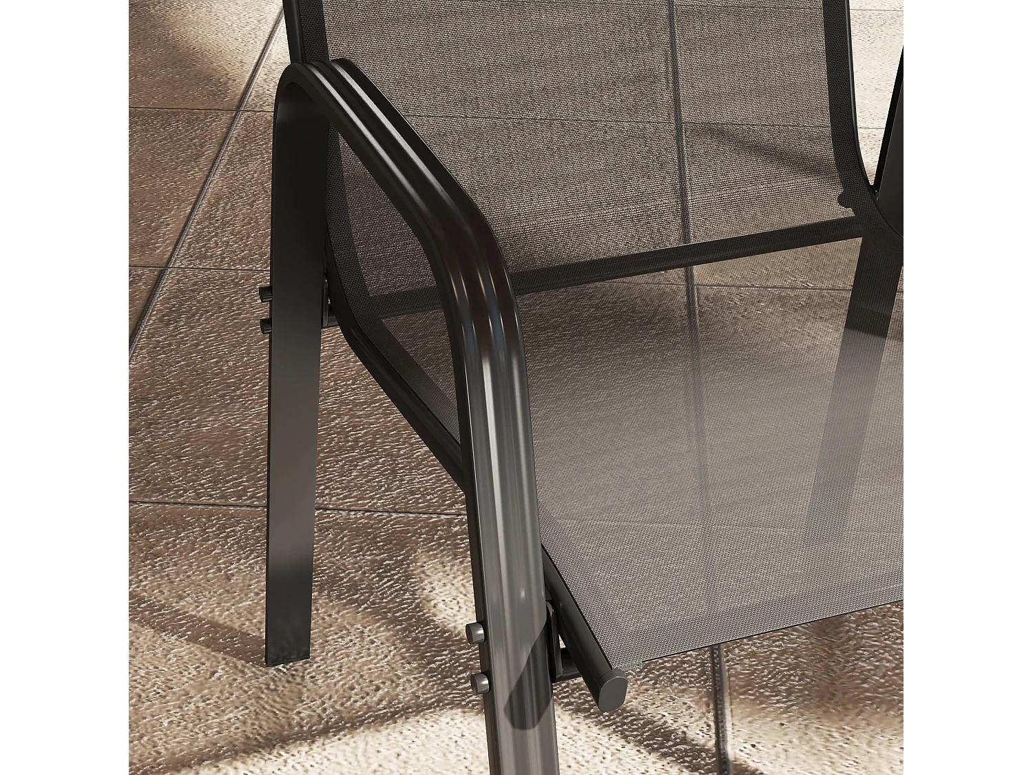 Set 4 sedie da giardino impilabili con braccioli in metallo nero