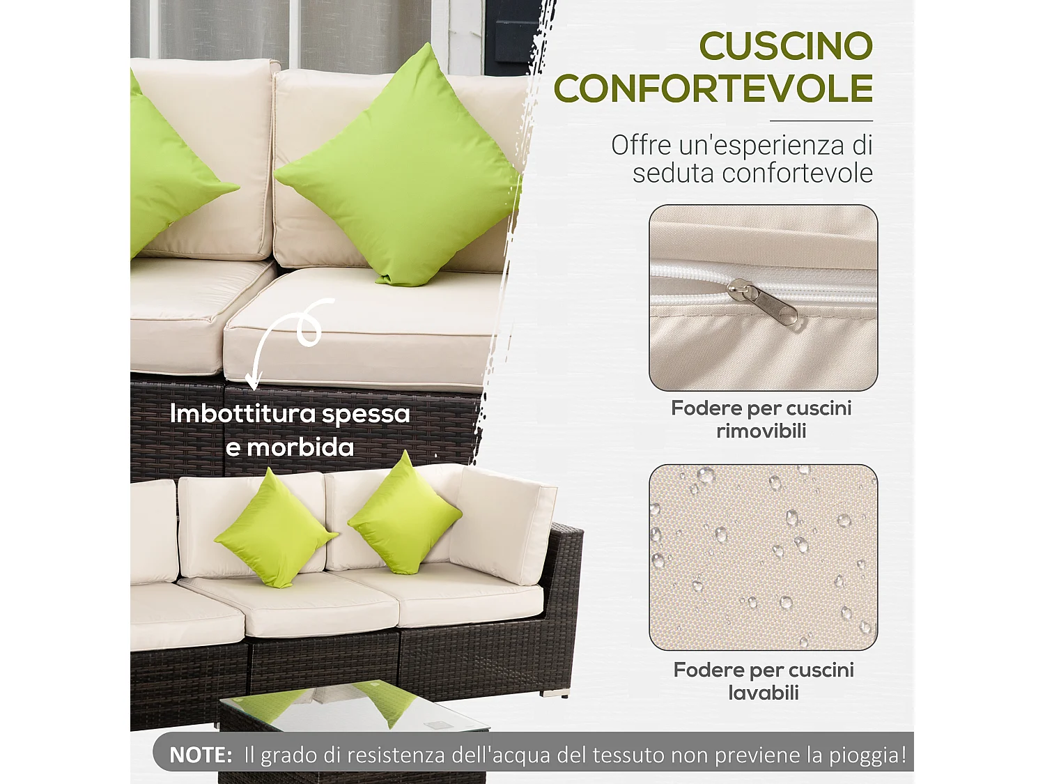 Salotto da giardino 8 pz componibili in rattan e alluminio