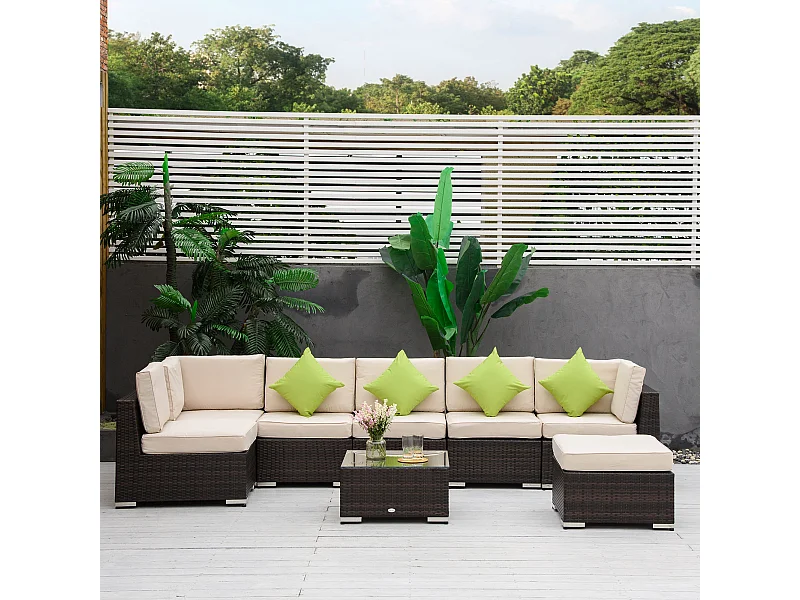 Salotto da giardino 8 pz componibili in rattan e alluminio