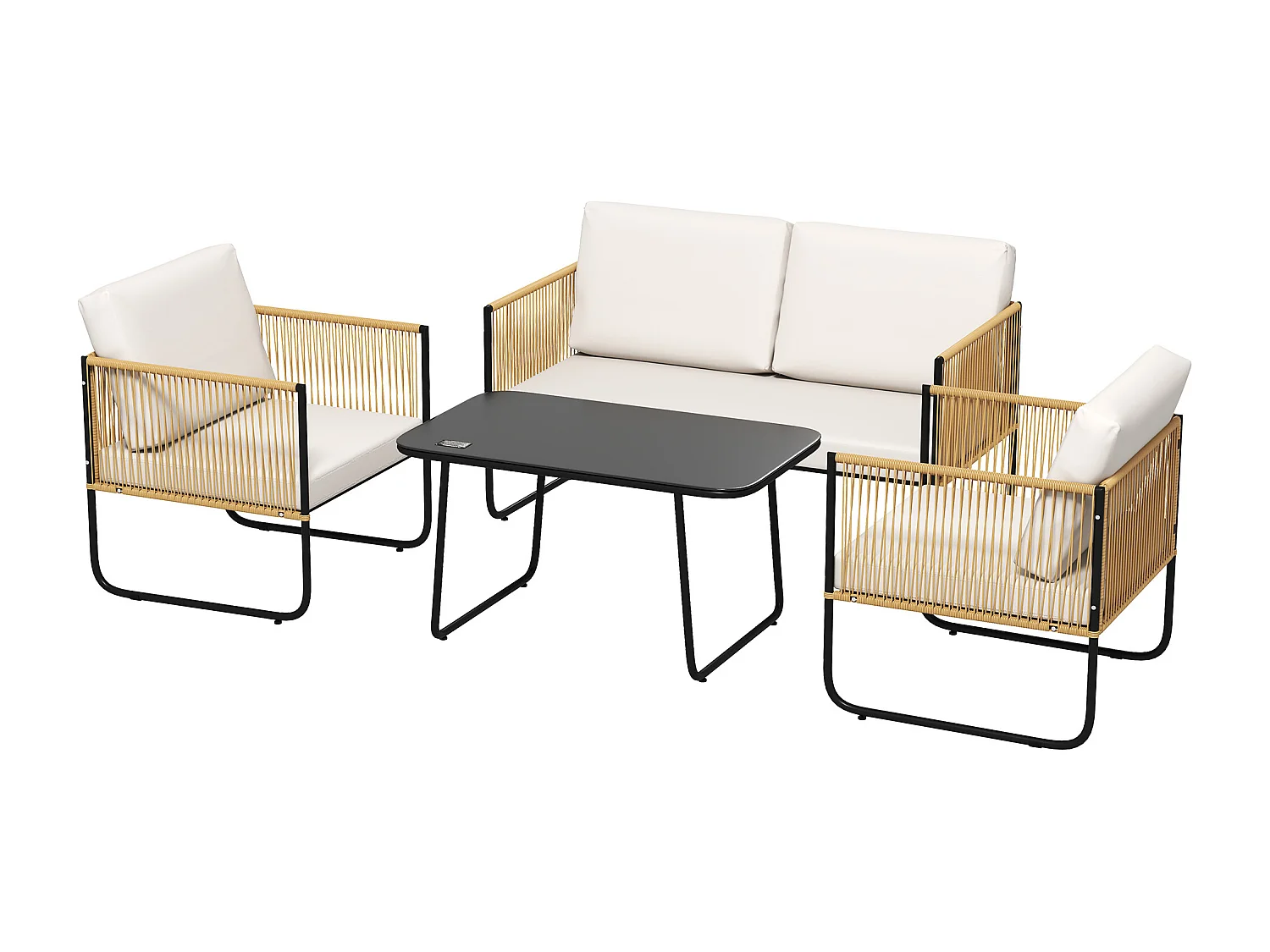 Set da giardino 4 pz con divanetto, 2 poltrone e tavolino basso