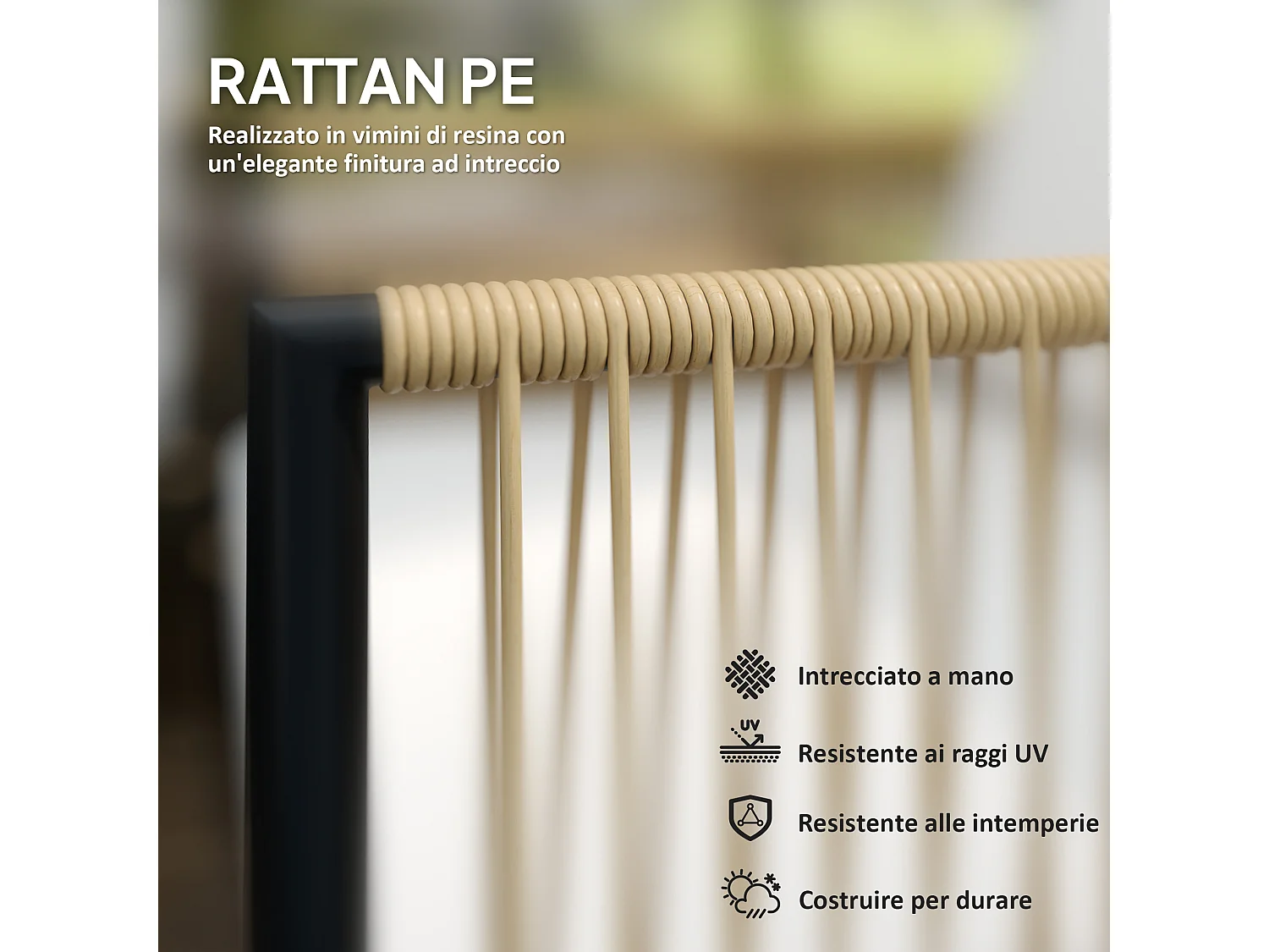 Set da giardino 4 pz con divanetto, 2 poltrone e tavolino basso