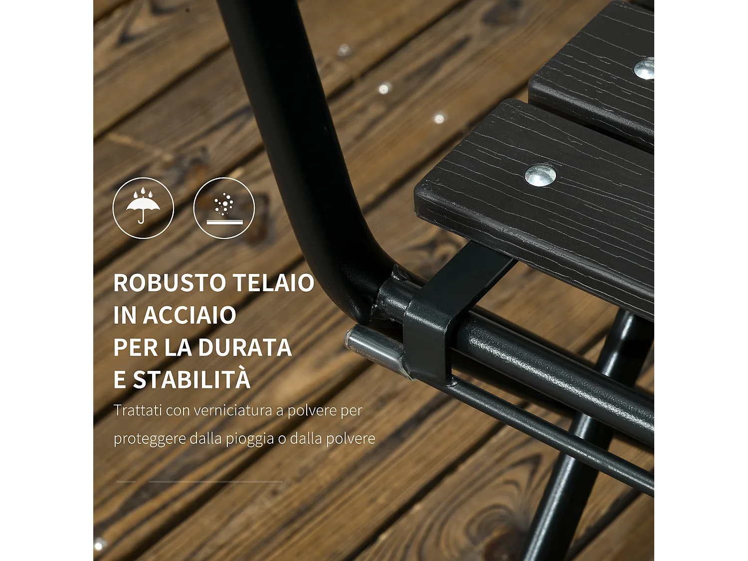 Set da giardino 3 pezzi con 2 sedie e tavolo pieghevoli