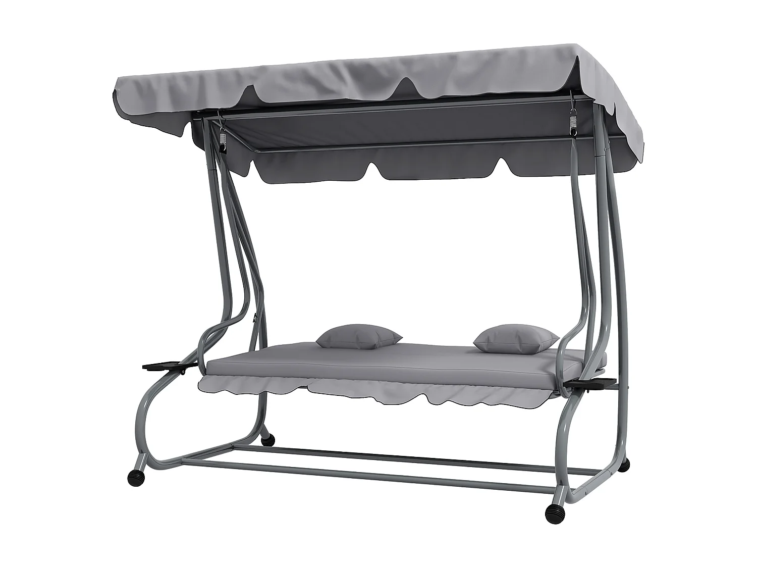 Dondolo letto da giardino con tettuccio regolabile e vassoi grigio
