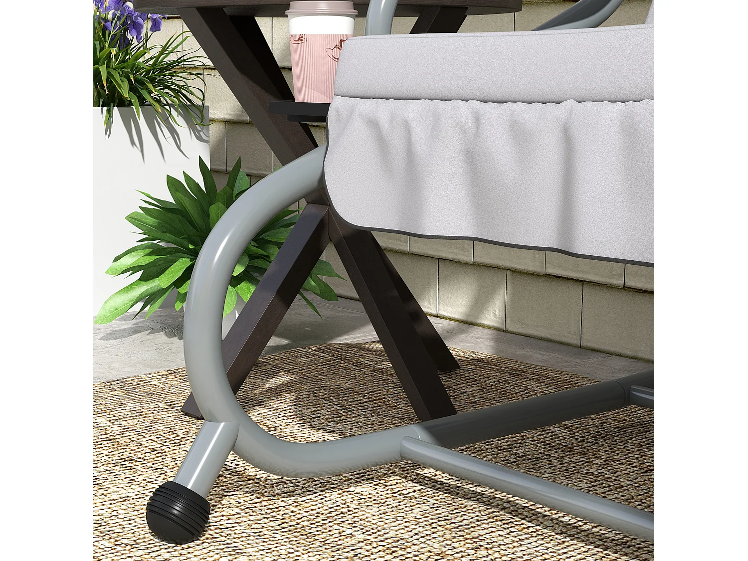 Dondolo letto da giardino con tettuccio regolabile e vassoi grigio