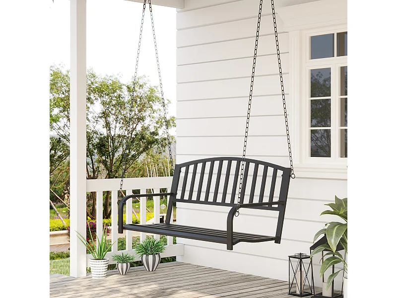 Dondolo sospeso da giardino con 2 posti in metallo 127x60x47 cm nero