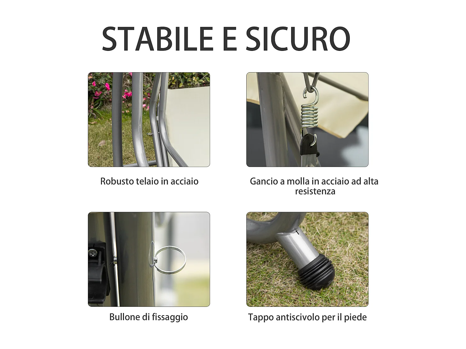 Dondolo letto 3 posti con tetto regolabile e portabicchieri crema