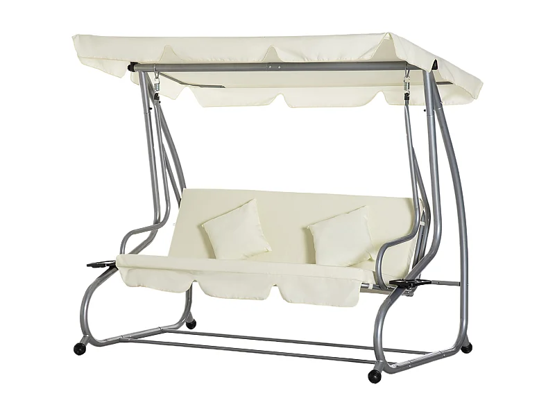 Dondolo letto 3 posti con tetto regolabile e portabicchieri crema