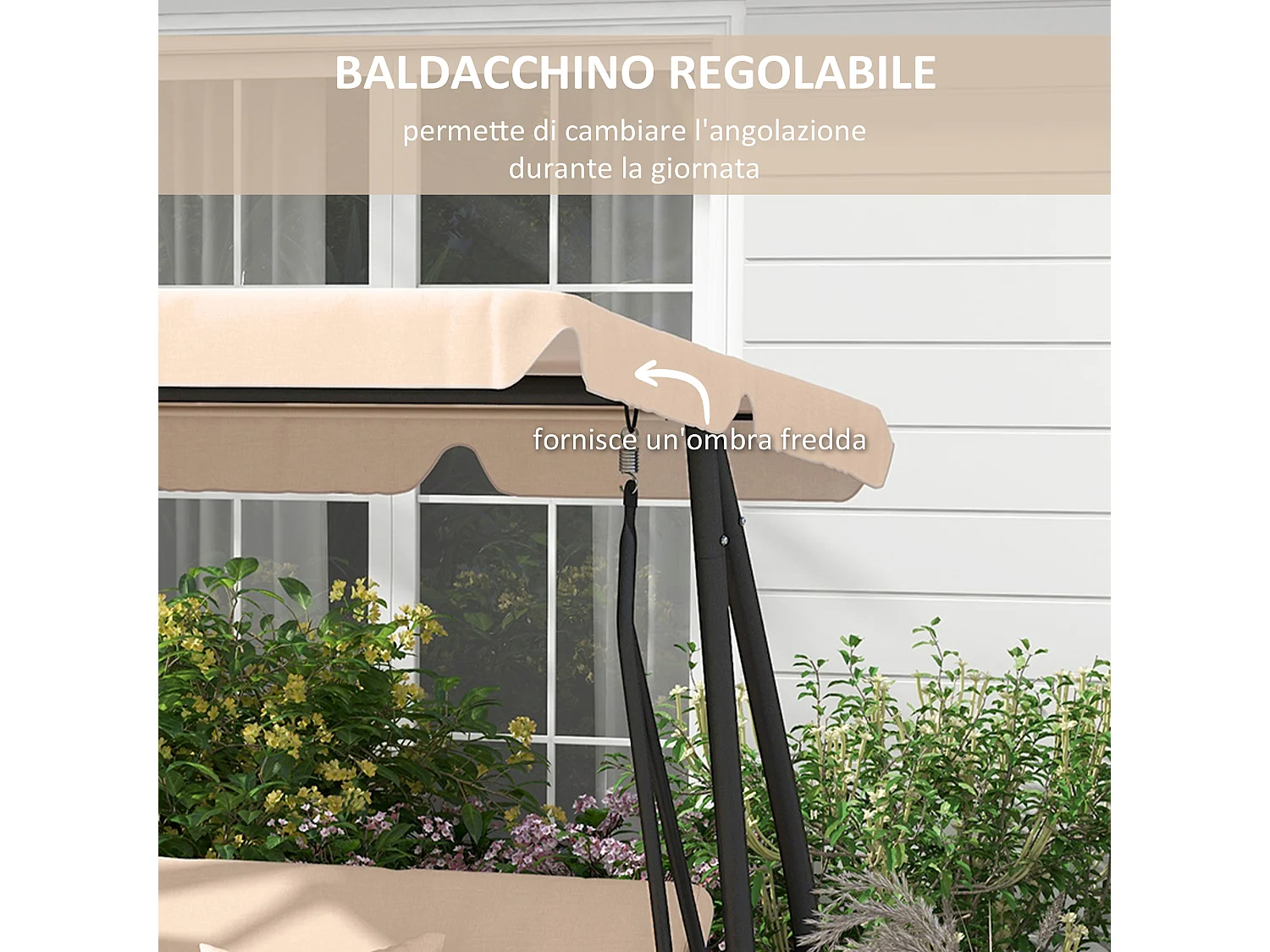 Dondolo letto da giardino 3 posti con tetto regolabile marrone chiaro