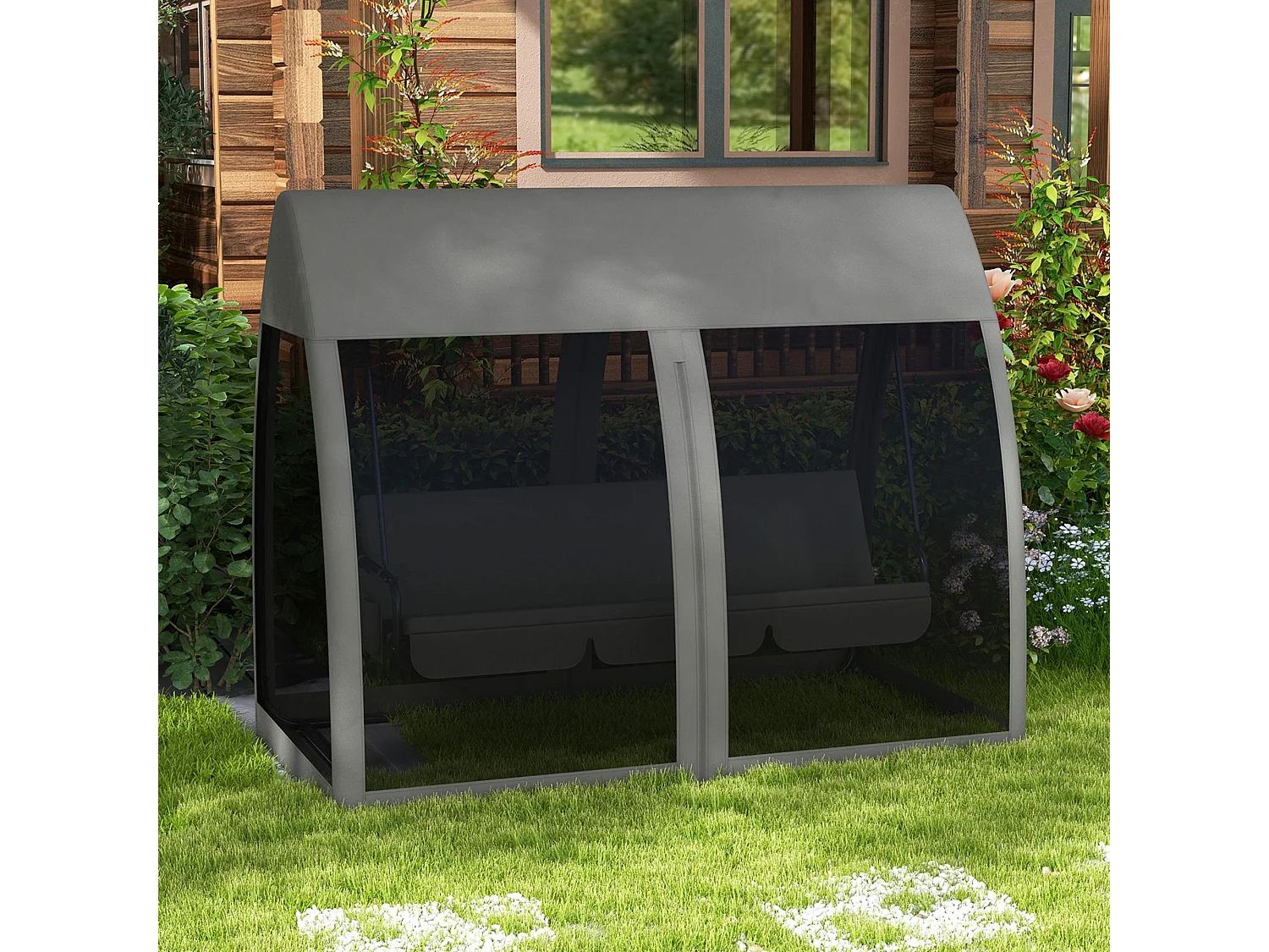 Dondolo da giardino 3 posti convertibile in letto con zanzariera