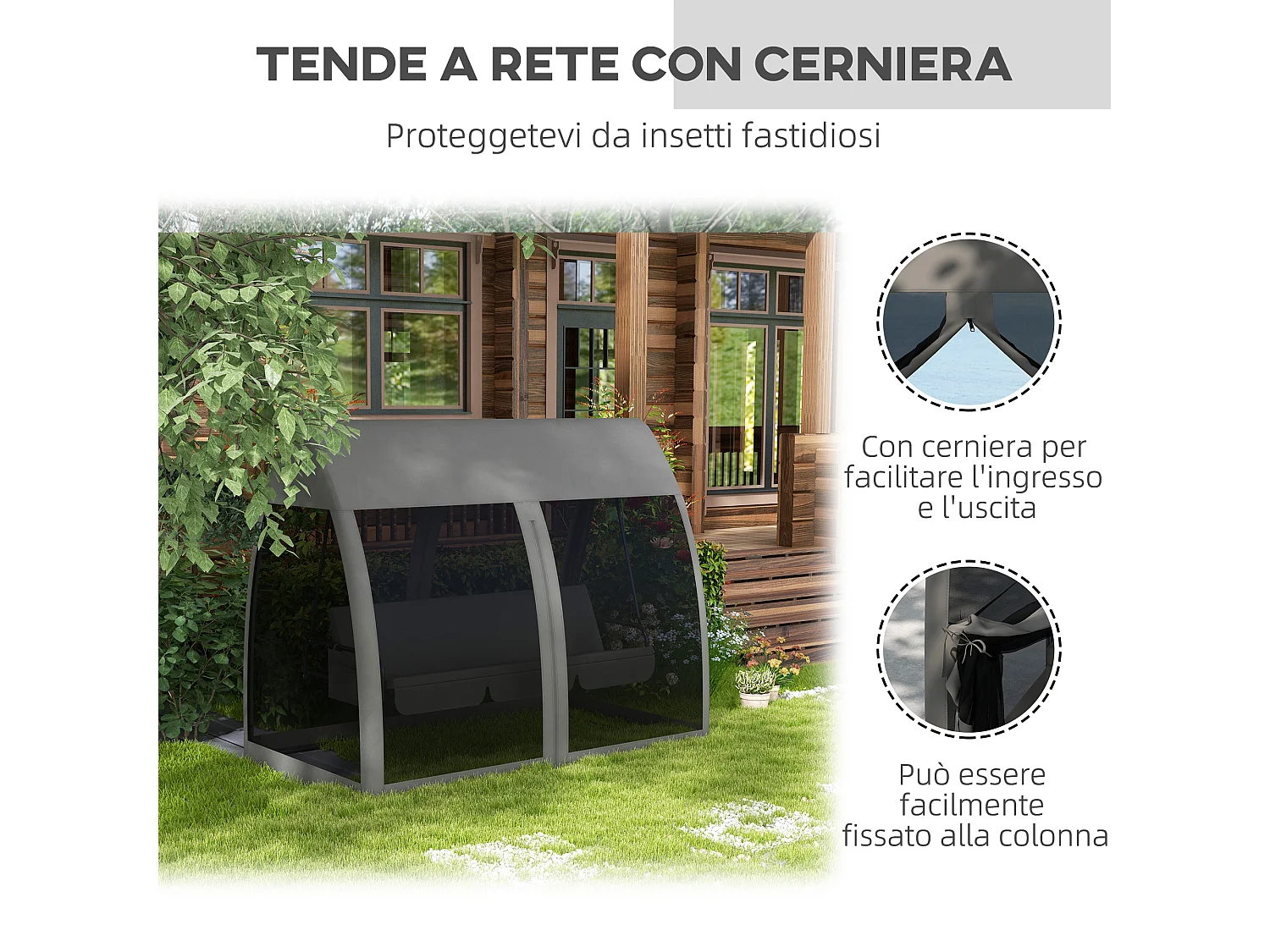 Dondolo da giardino 3 posti convertibile in letto con zanzariera