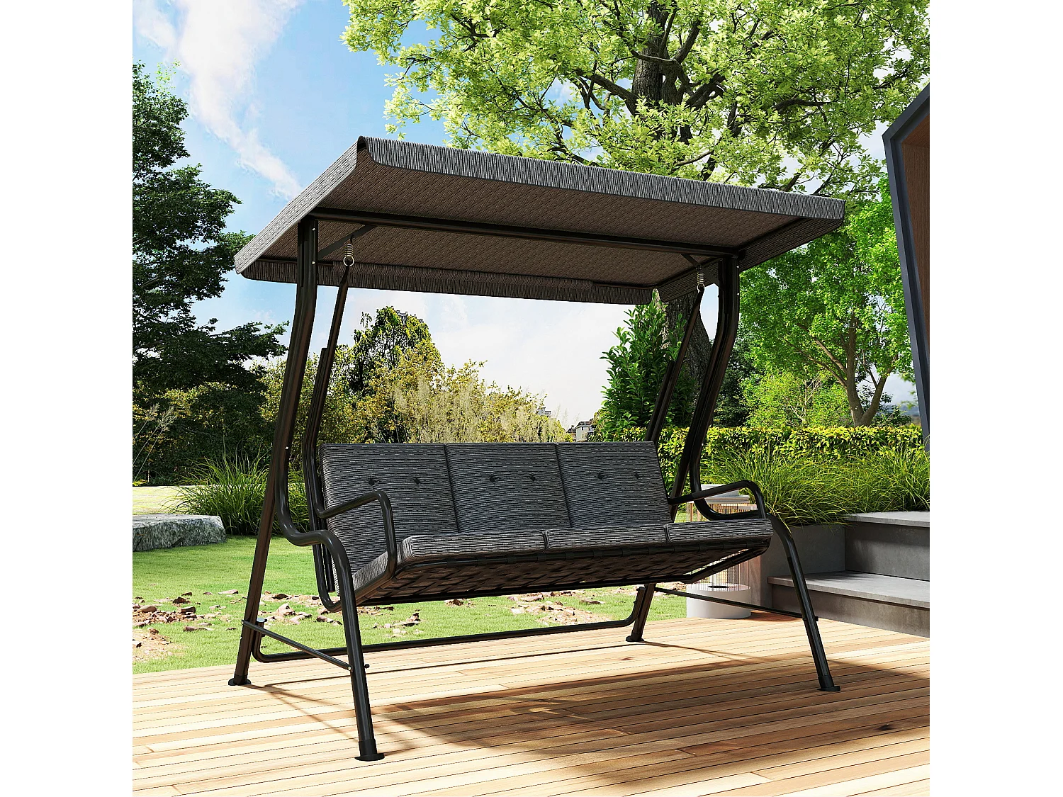 Dondolo da giardino 3 persone tettuccio regolabile cuscini