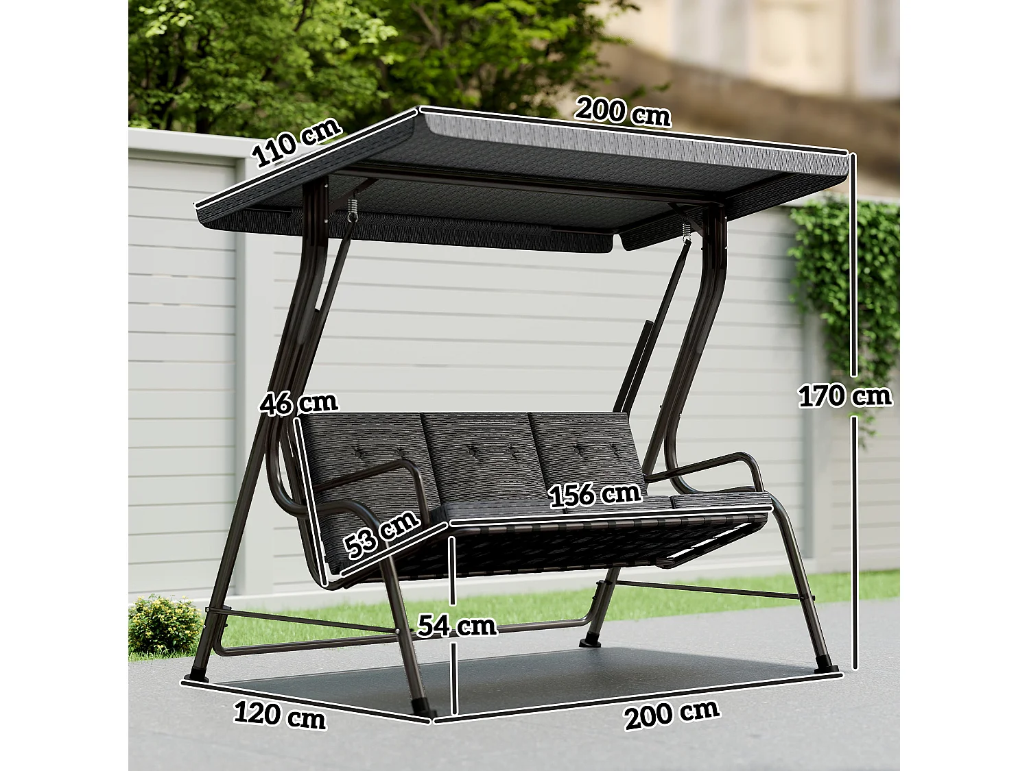 Dondolo da giardino 3 persone tettuccio regolabile cuscini