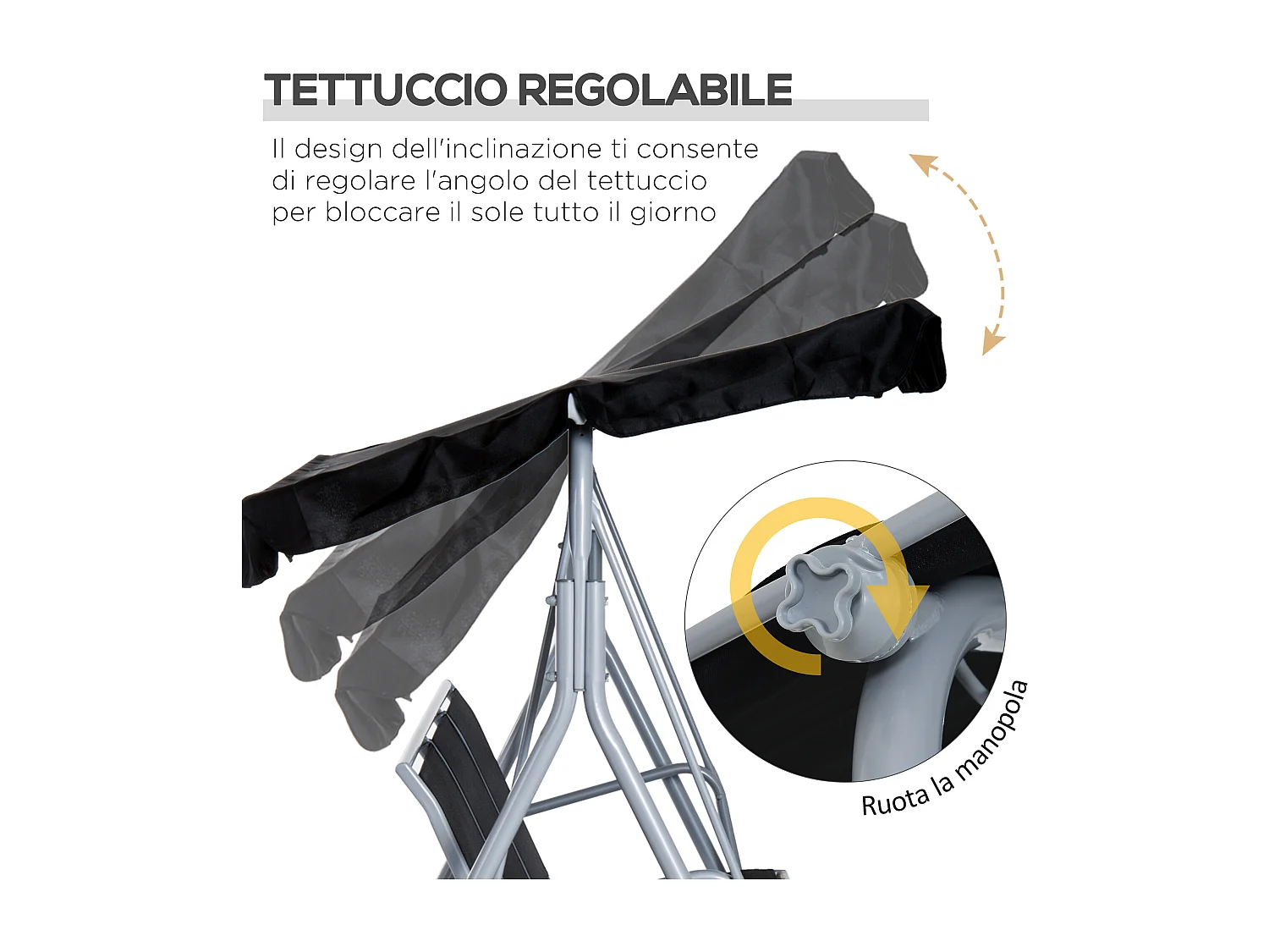 Dondolo da Giardino 3 Posti con Tettuccio Parasole Regolabile Rimovibile