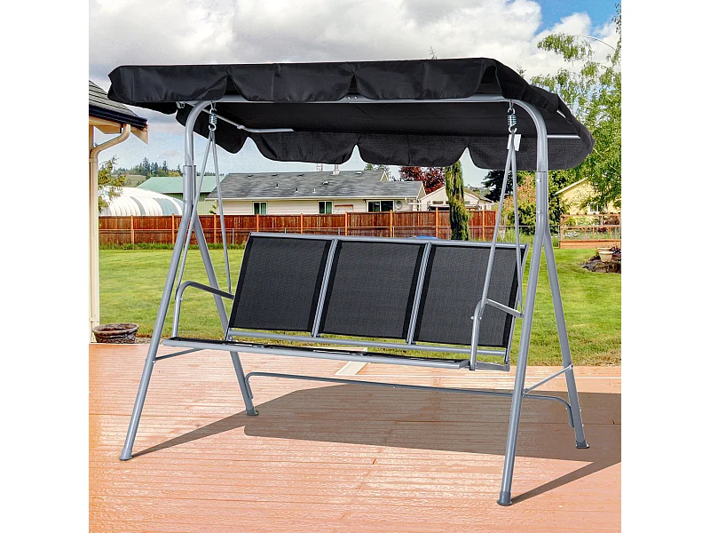 Dondolo da Giardino 3 Posti con Tettuccio Parasole Regolabile Rimovibile