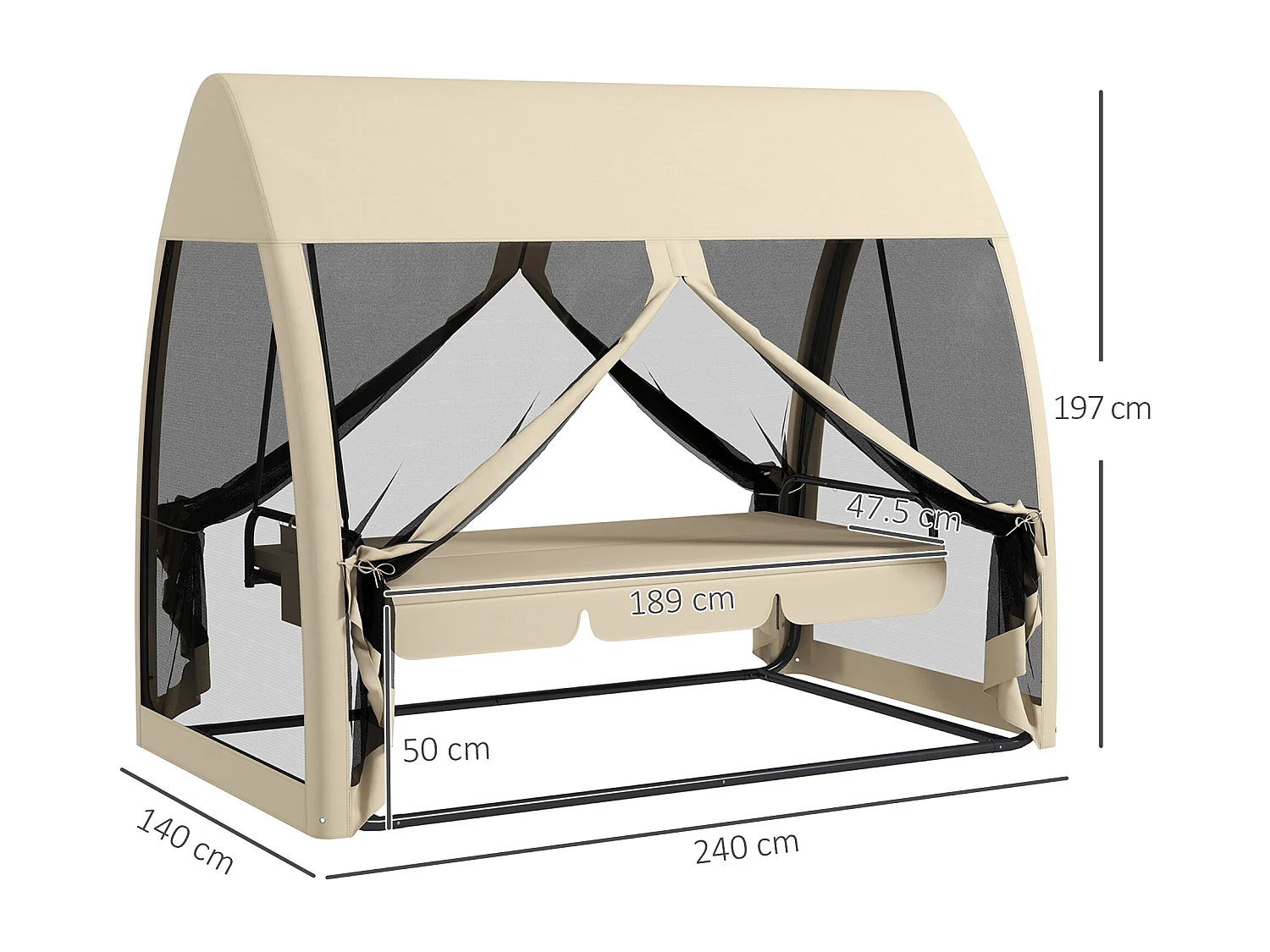 Dondolo da giardino 3 posti convertibile in letto con zanzariera caffè