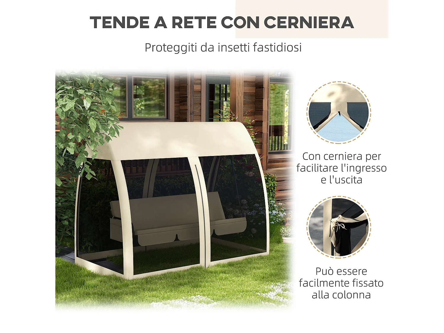 Dondolo da giardino 3 posti convertibile in letto con zanzariera caffè