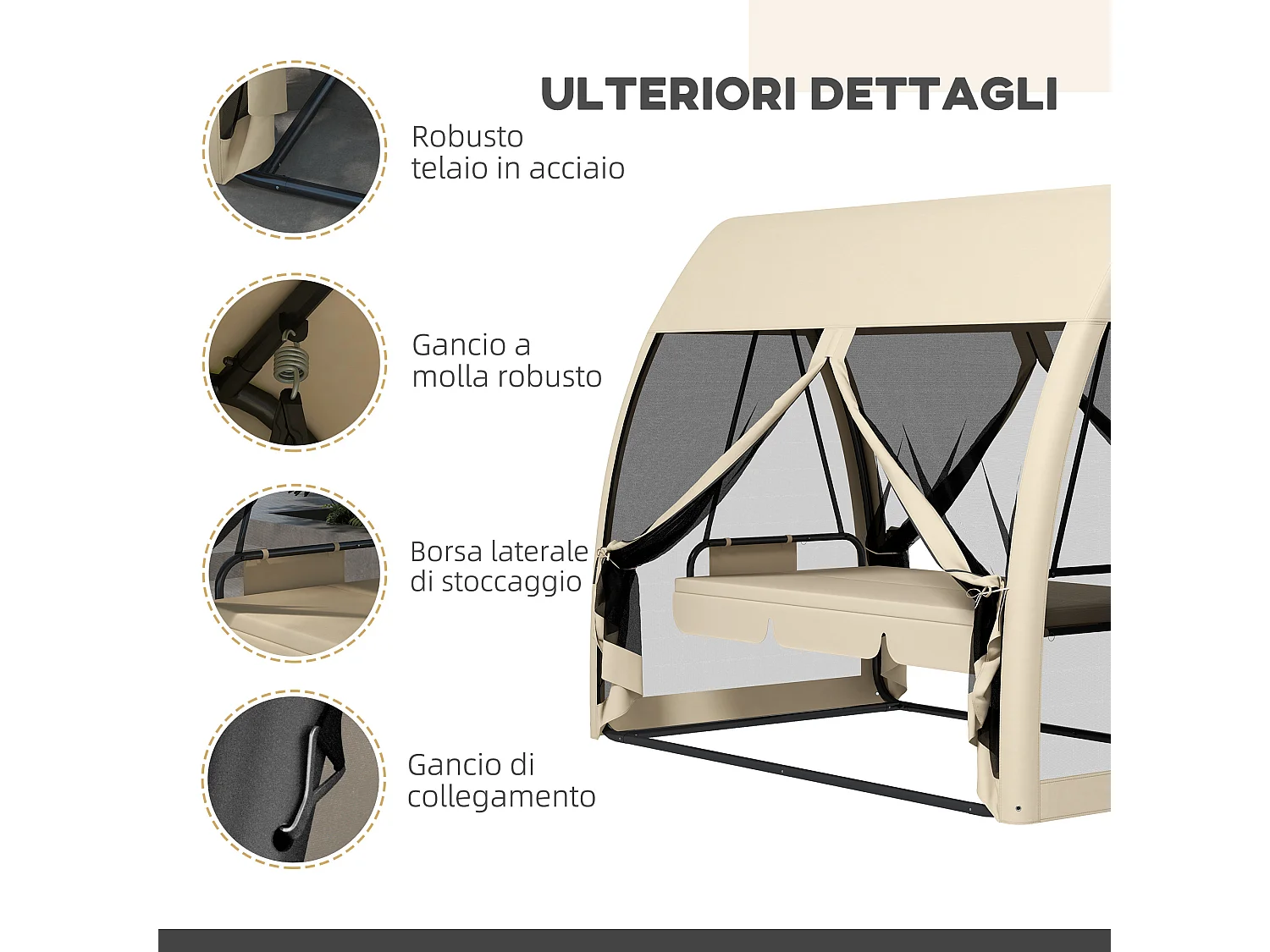 Dondolo da giardino 3 posti convertibile in letto con zanzariera caffè