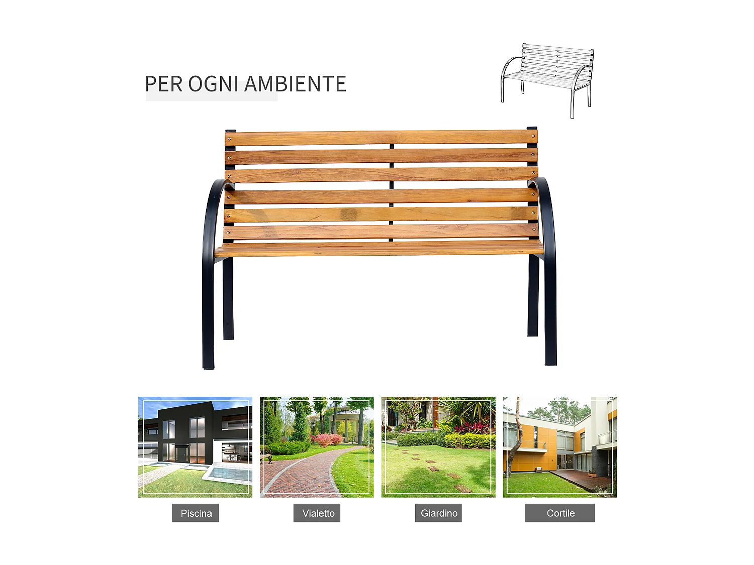 Panca in Legno 2 Posti, Panchina da Esterno, Giardino, Balcone o Terrazzo