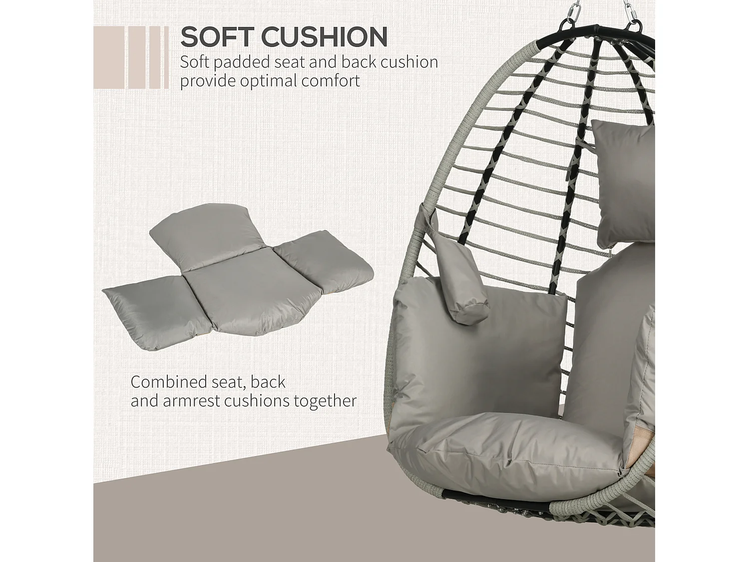 Poltrona sospesa pieghevole con cuscino imbottito grigio