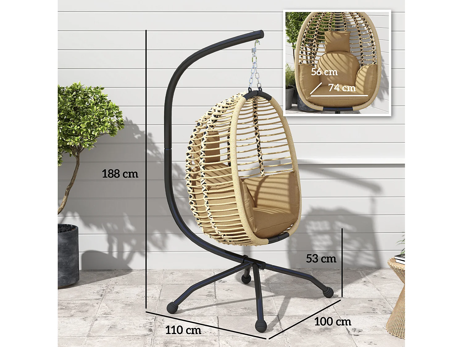 Poltrona sospesa pieghevole con cuscino imbottito beige