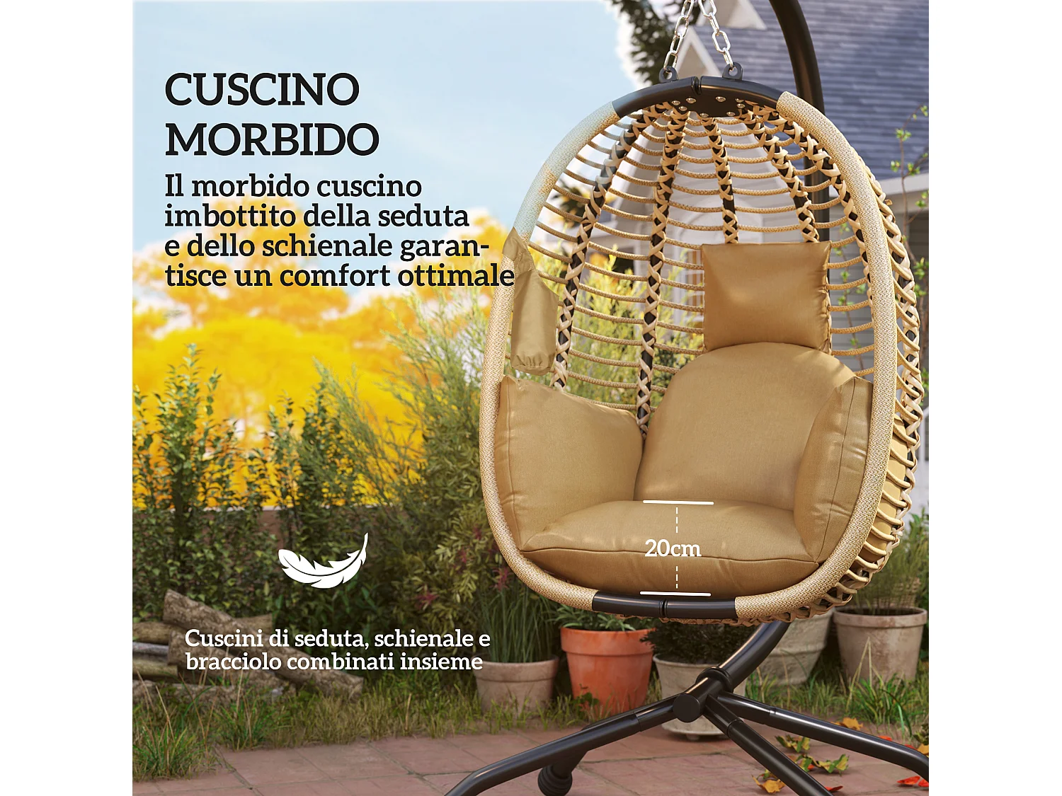 Poltrona sospesa pieghevole con cuscino imbottito beige