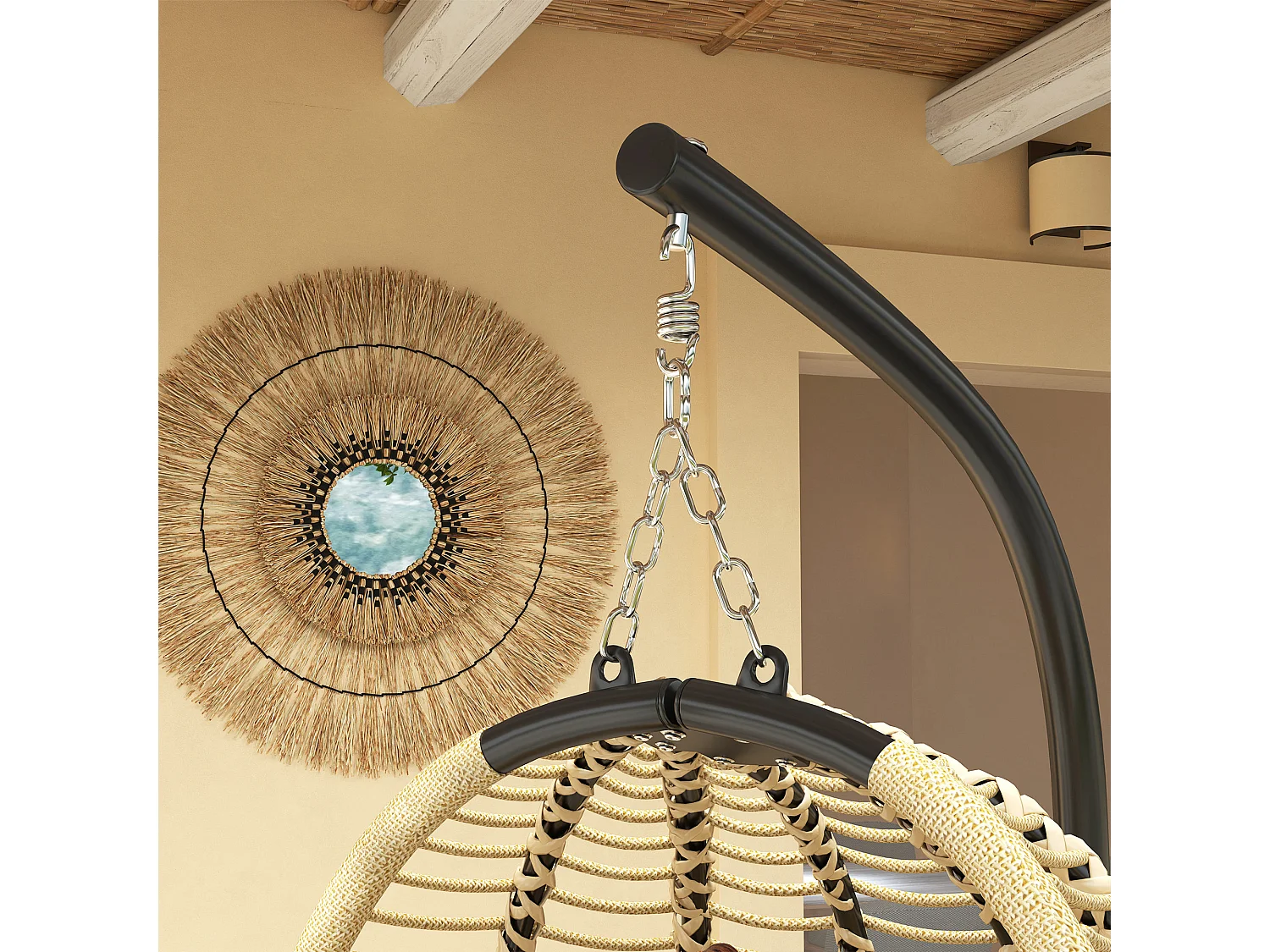 Poltrona sospesa pieghevole con cuscino imbottito beige