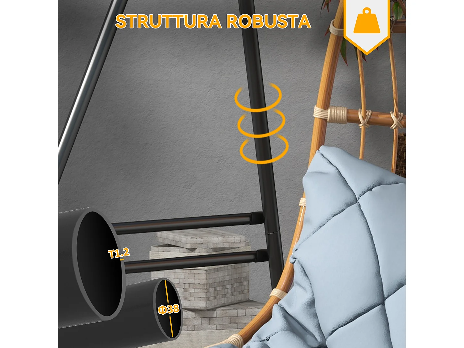 Supporto per amaca e poltrona a uovo in acciaio 178x143x180 cm nero