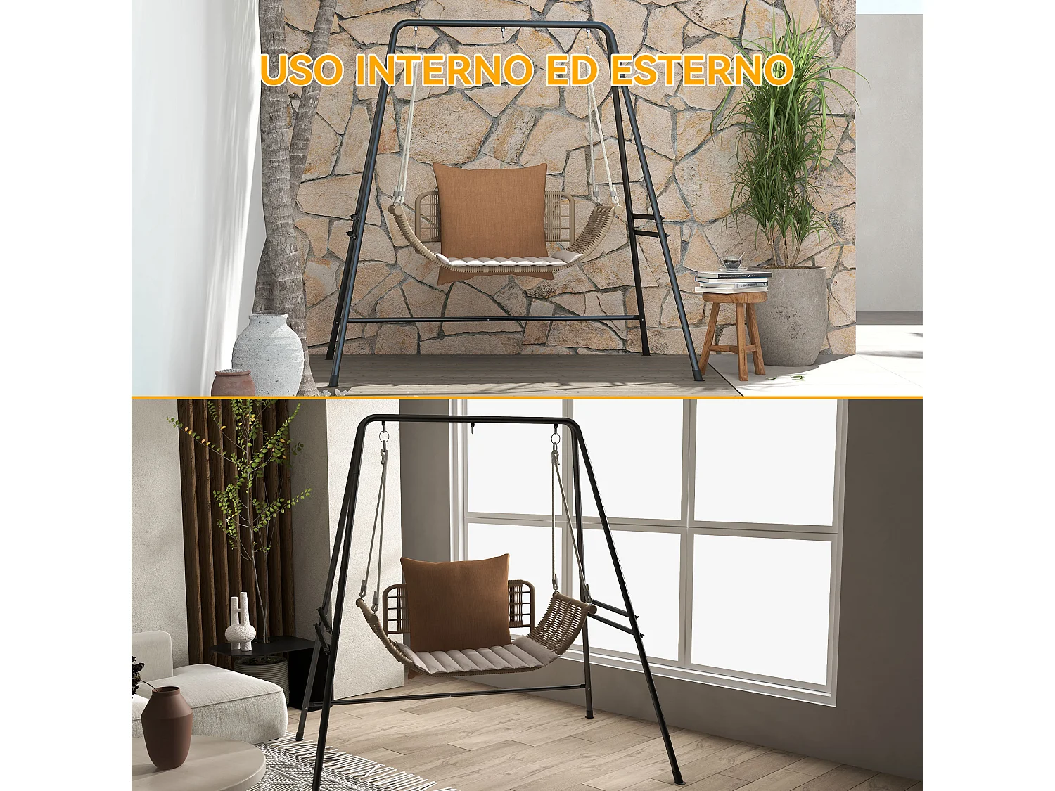 Supporto per amaca e poltrona a uovo in acciaio 178x143x180 cm nero