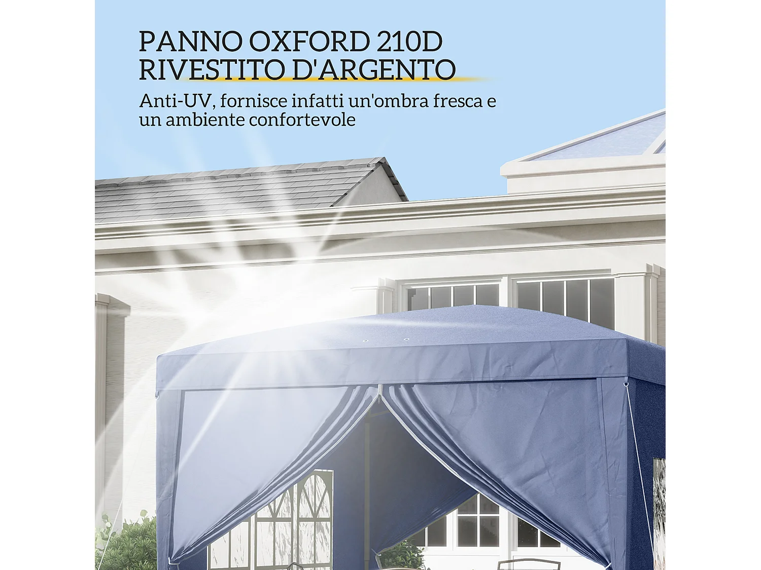 Gazebo da giardino pieghevole con pareti laterali blu