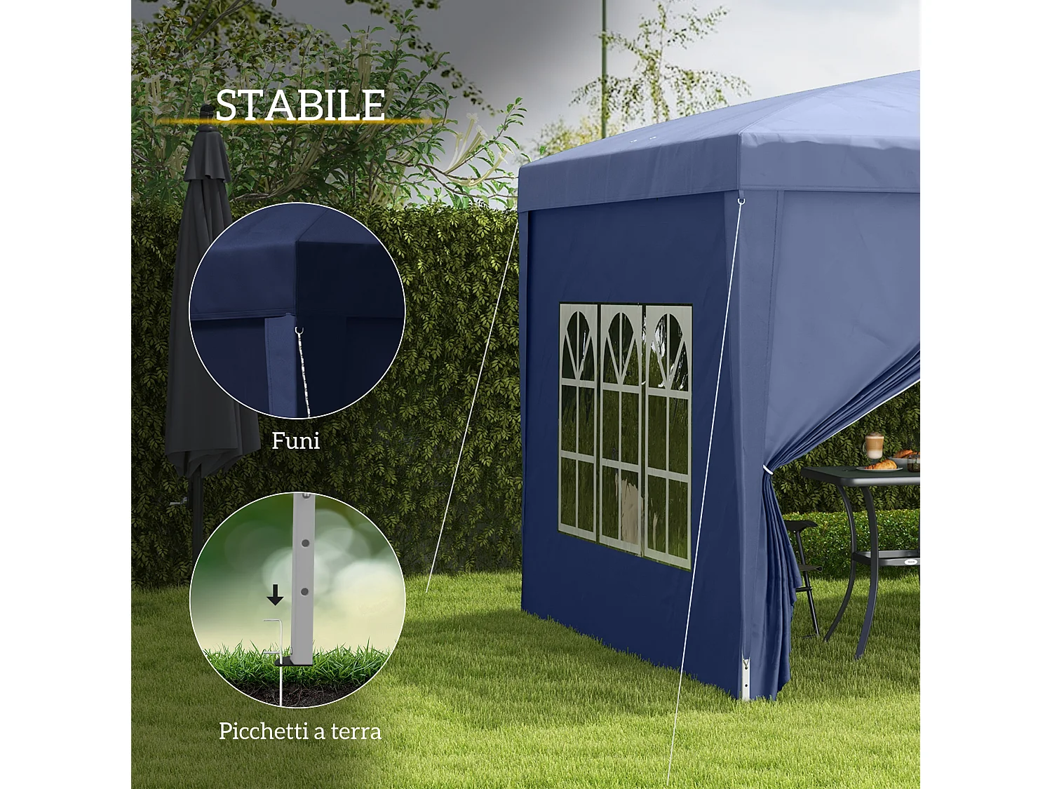 Gazebo da giardino pieghevole con pareti laterali blu