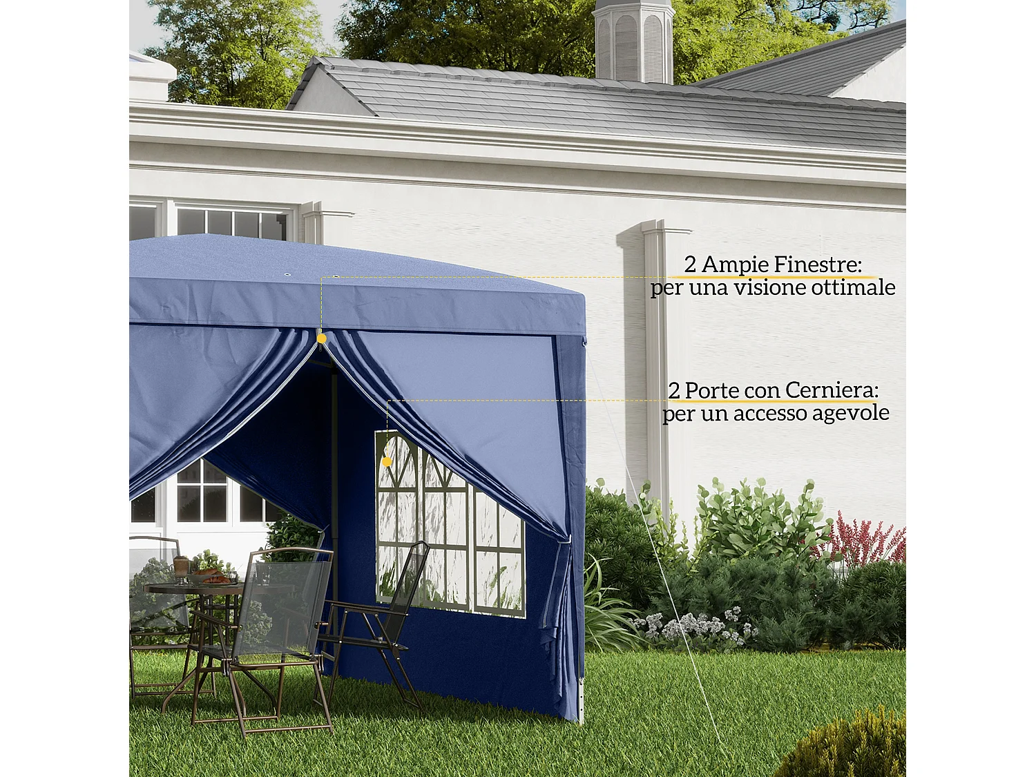 Gazebo da giardino pieghevole con pareti laterali blu