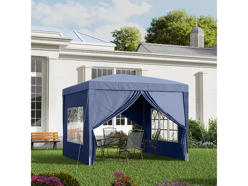 Gazebo da giardino pieghevole con pareti laterali blu
