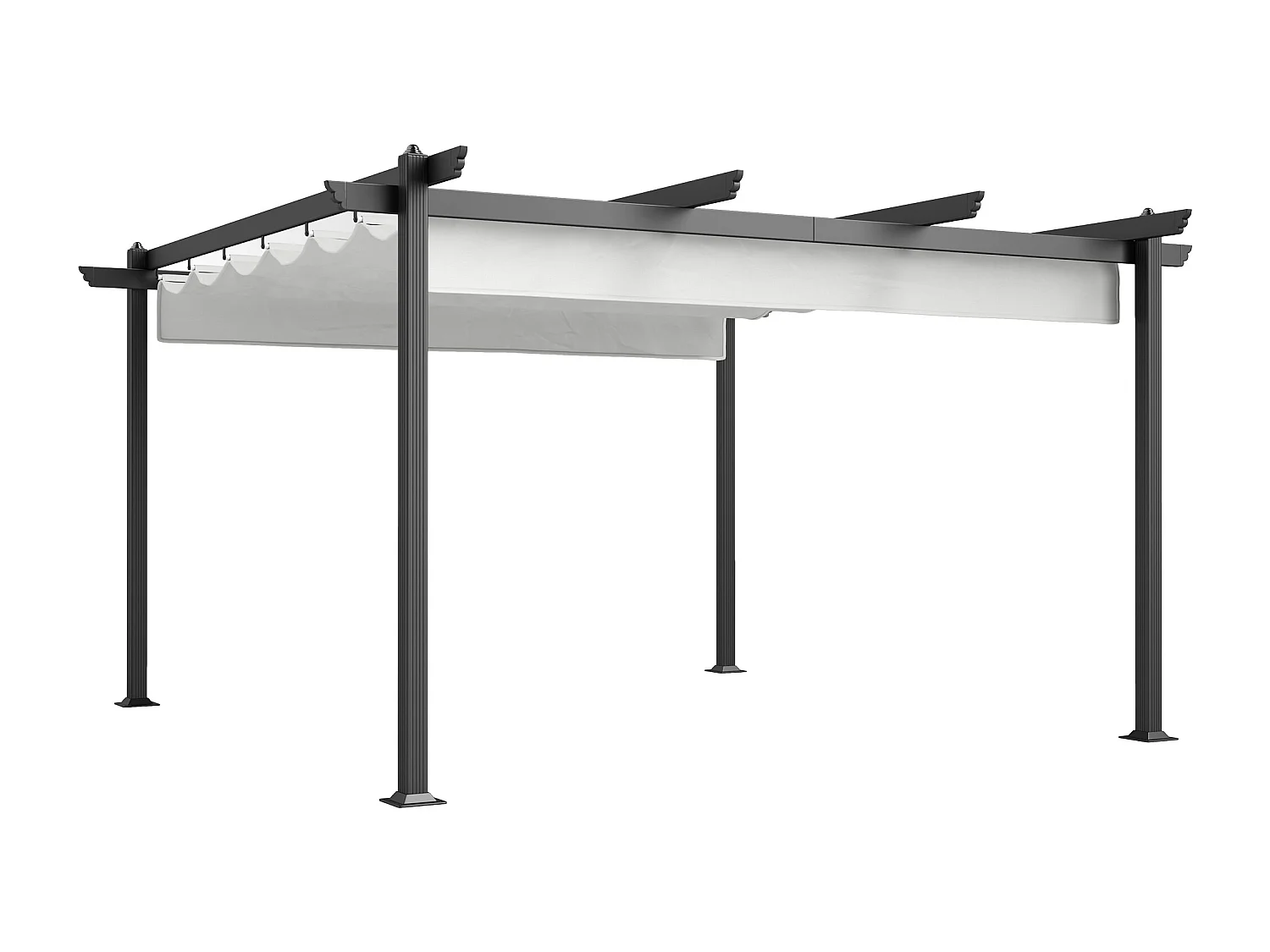 Gazebo pergola 4x4m con tetto retrattile bianco e colonne in alluminio