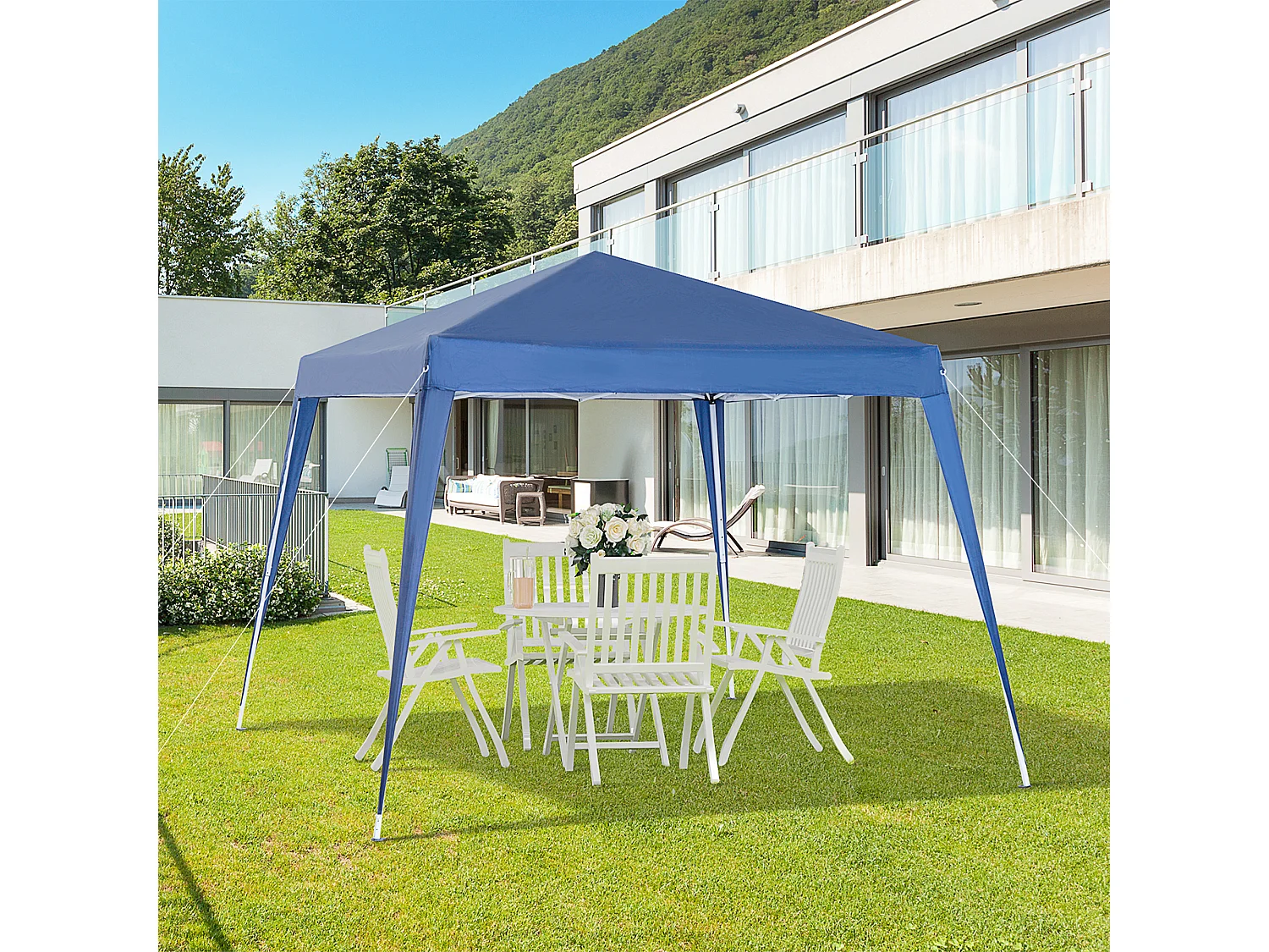 Gazebo pieghevole da giardino 2.4x2.4m in acciaio e poliestere blu