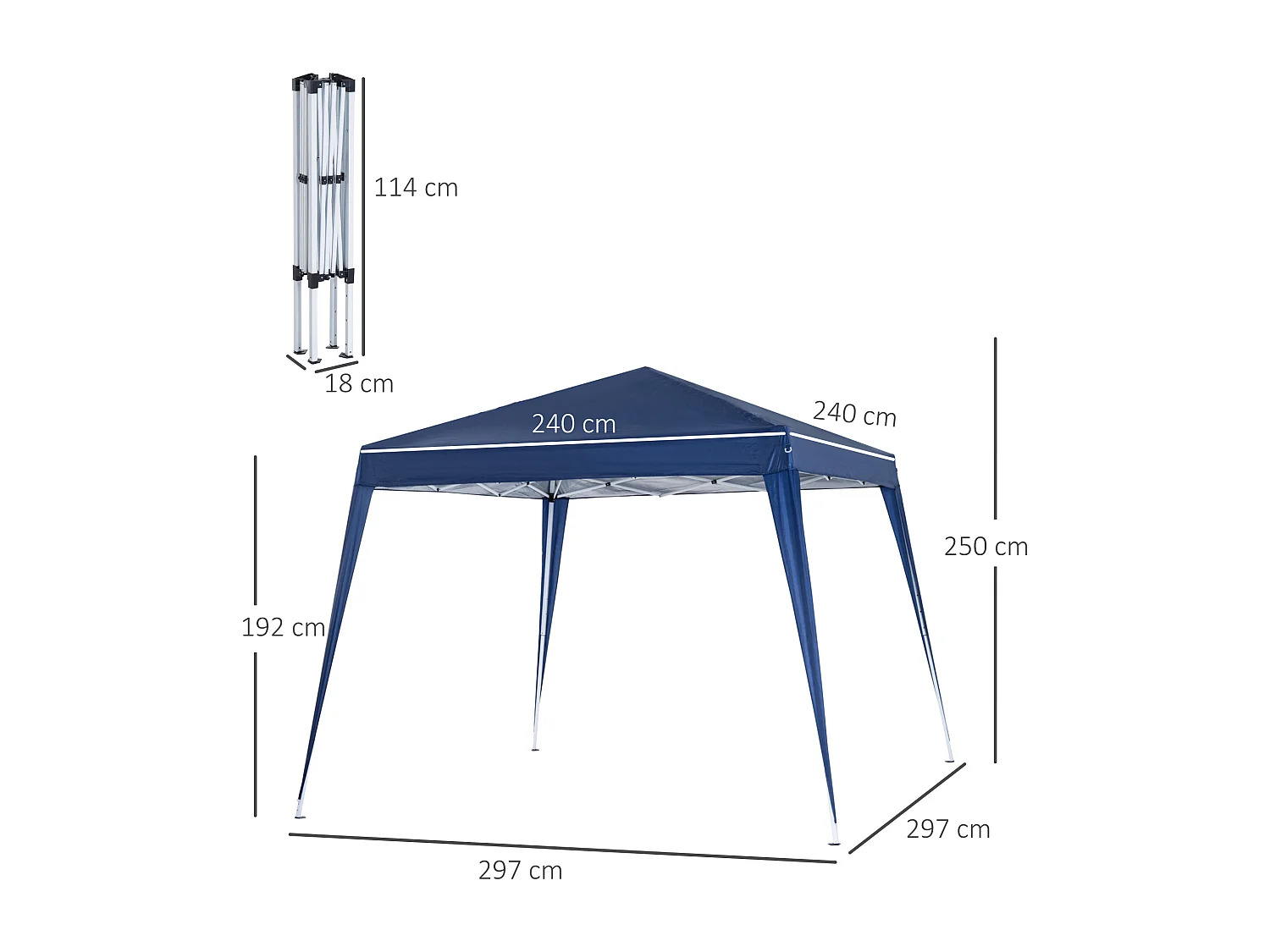 Gazebo pieghevole da giardino 2.4x2.4m in acciaio e poliestere blu