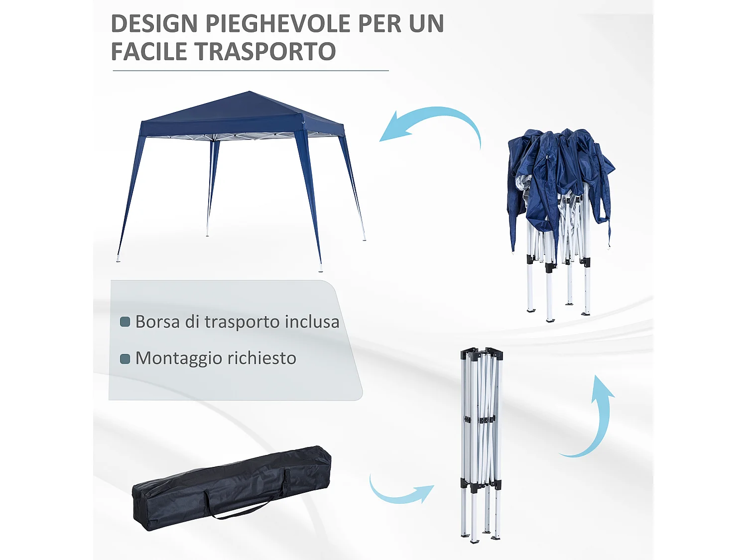 Gazebo pieghevole da giardino 2.4x2.4m in acciaio e poliestere blu