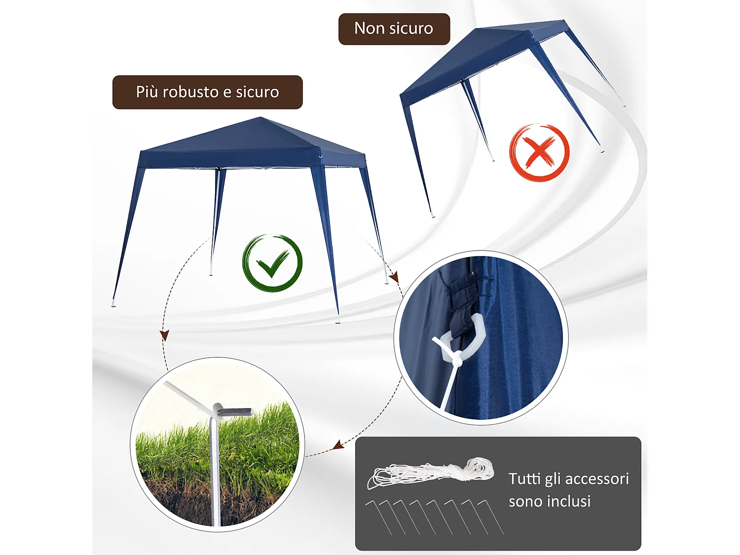 Gazebo pieghevole da giardino 2.4x2.4m in acciaio e poliestere blu