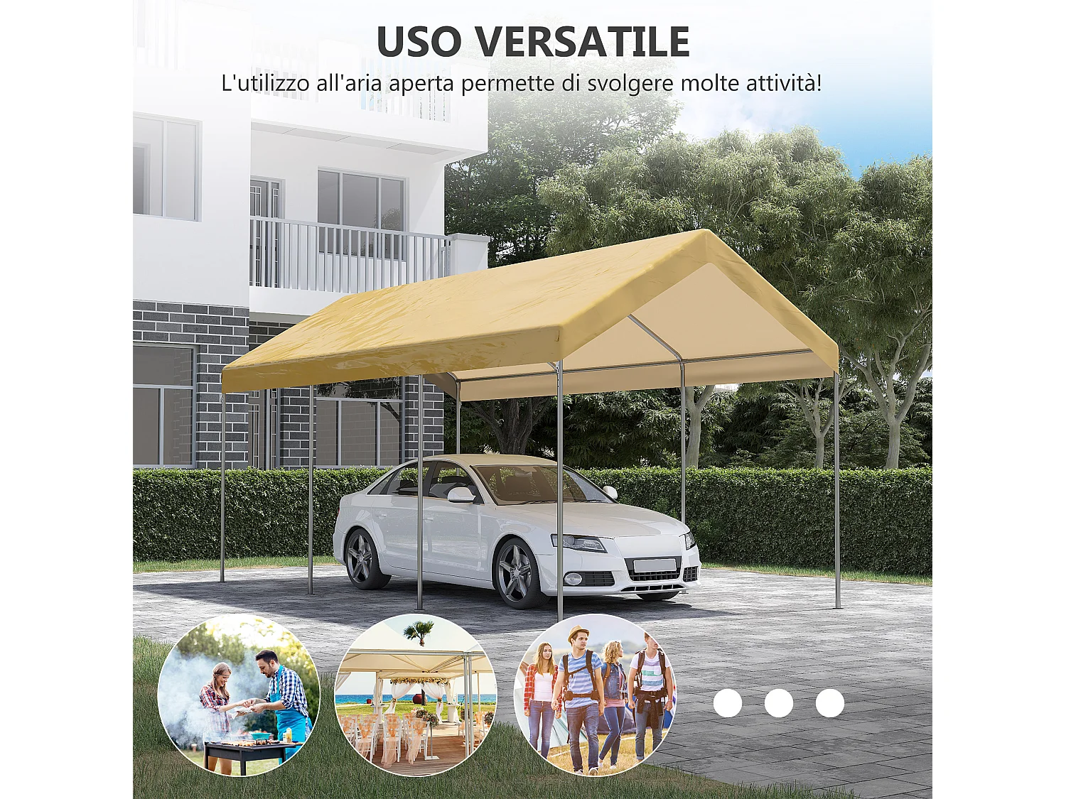 Tendone da giardino ad altezza regolabile per automobili