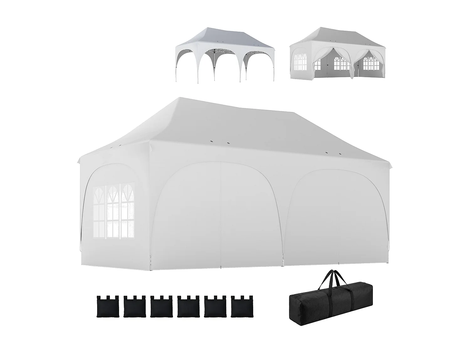 Gazebo da giardino pieghevole 3x6m con pareti e borsa bianco