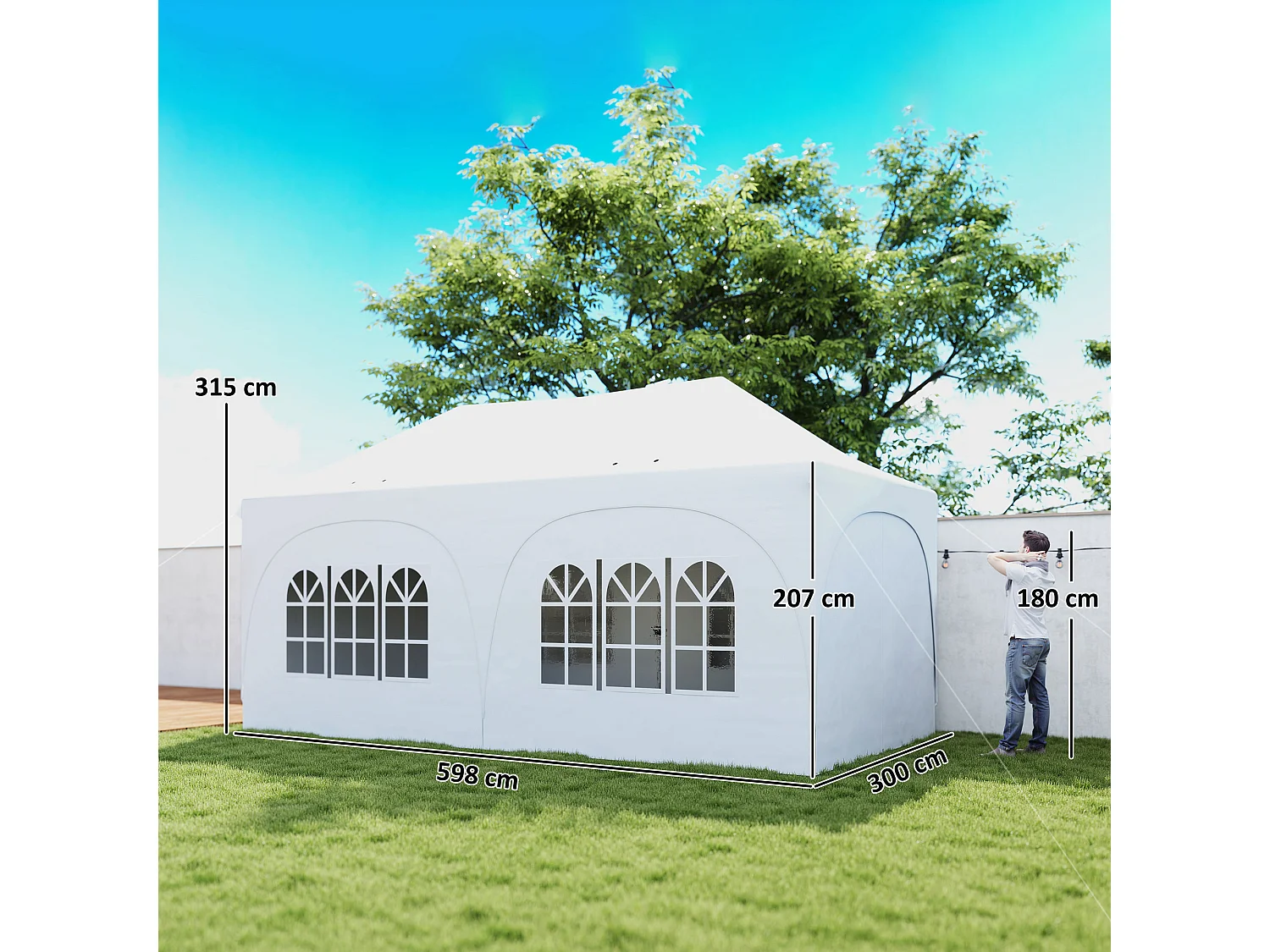 Gazebo da giardino pieghevole 3x6m con pareti e borsa bianco