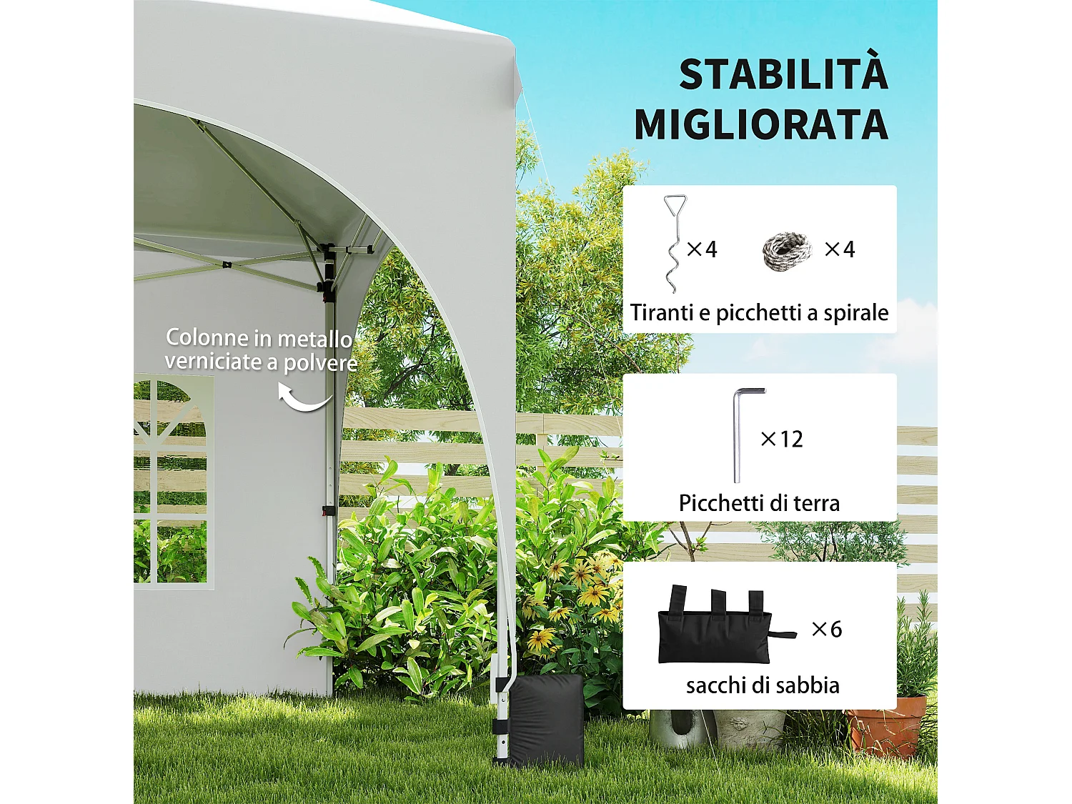 Gazebo da giardino pieghevole 3x6m con pareti e borsa bianco